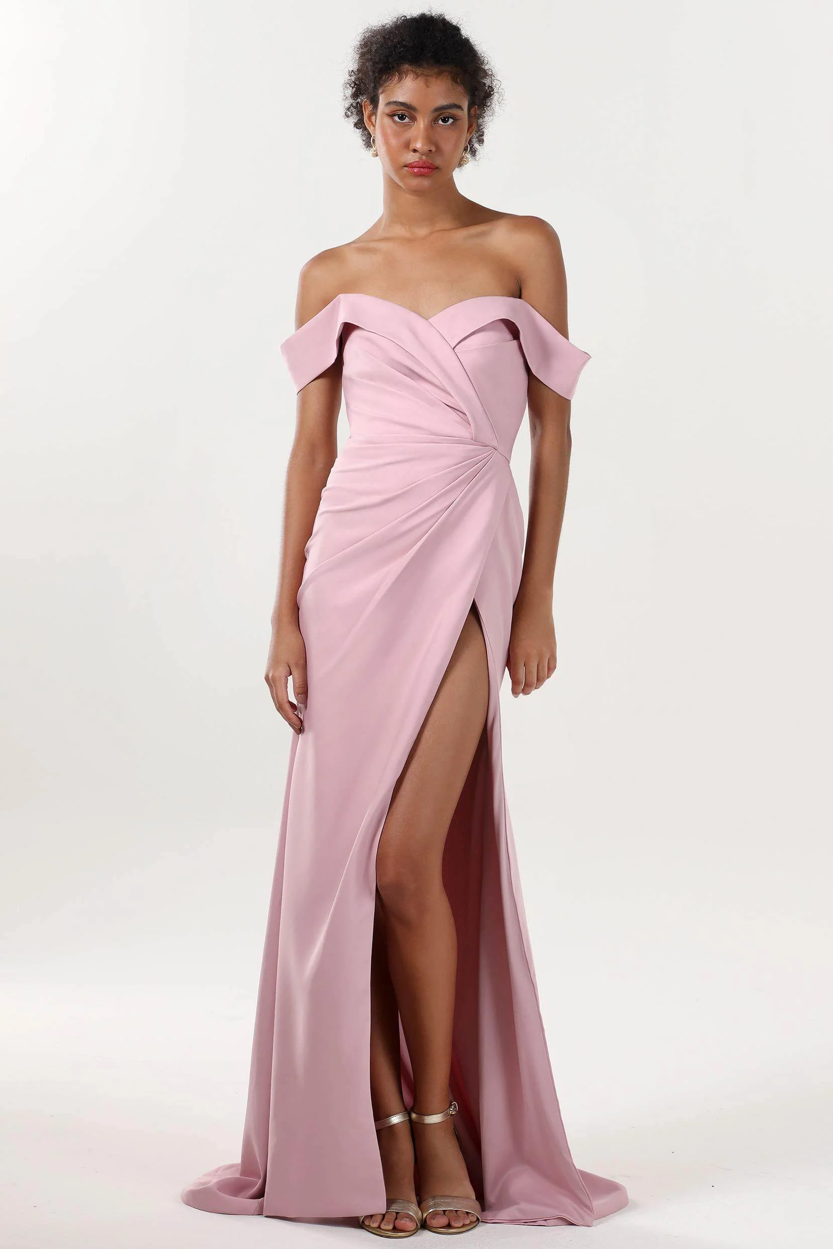 Sheath-Column Sweep-Brush Train Stretch Crepe Formal Dress CS0595