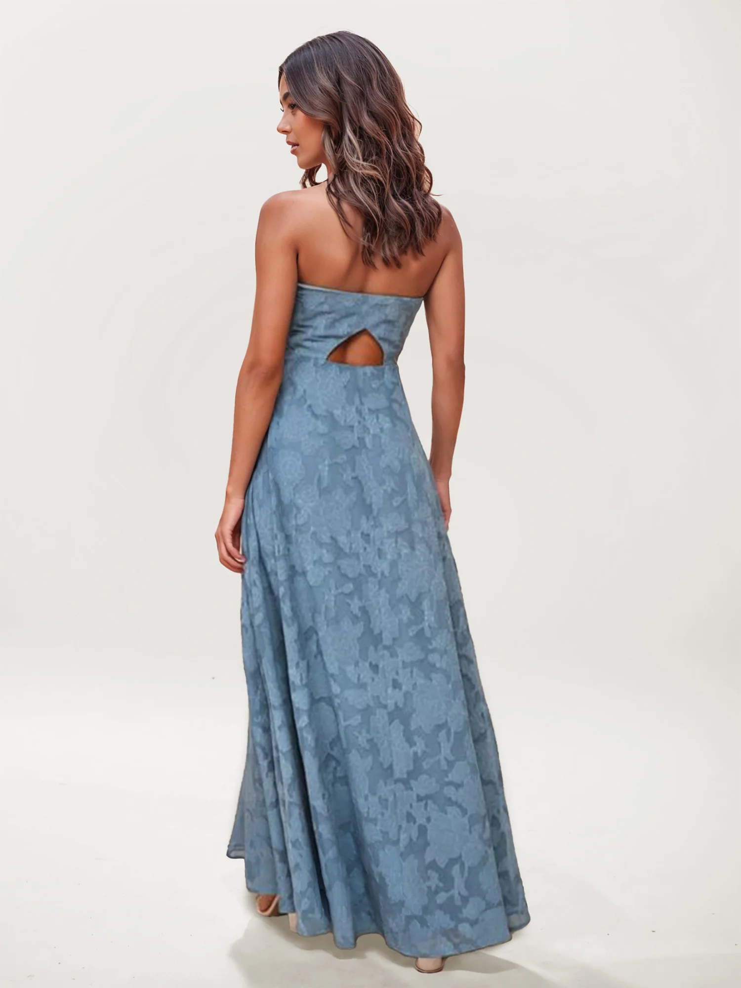 Strapless Floral Lace Maxi Dress