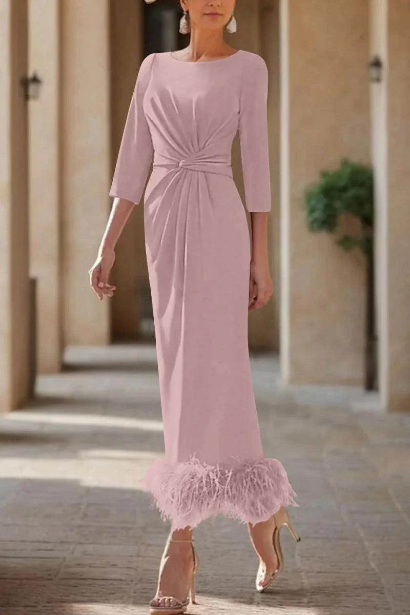 Sheath Column Scoop Neck Ankle Length Feather Mother Dresses CM0378