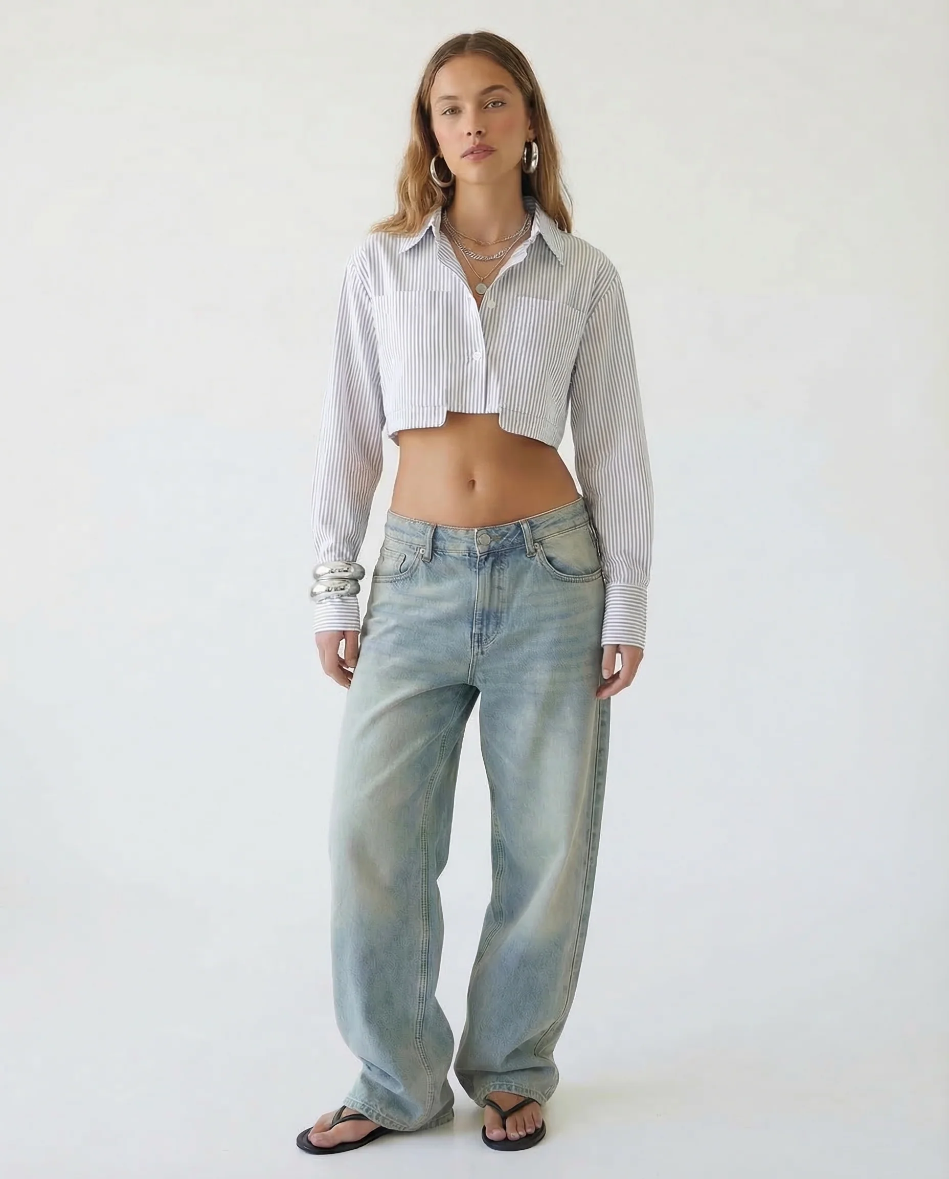 Striped Cropped Button Front Shirt