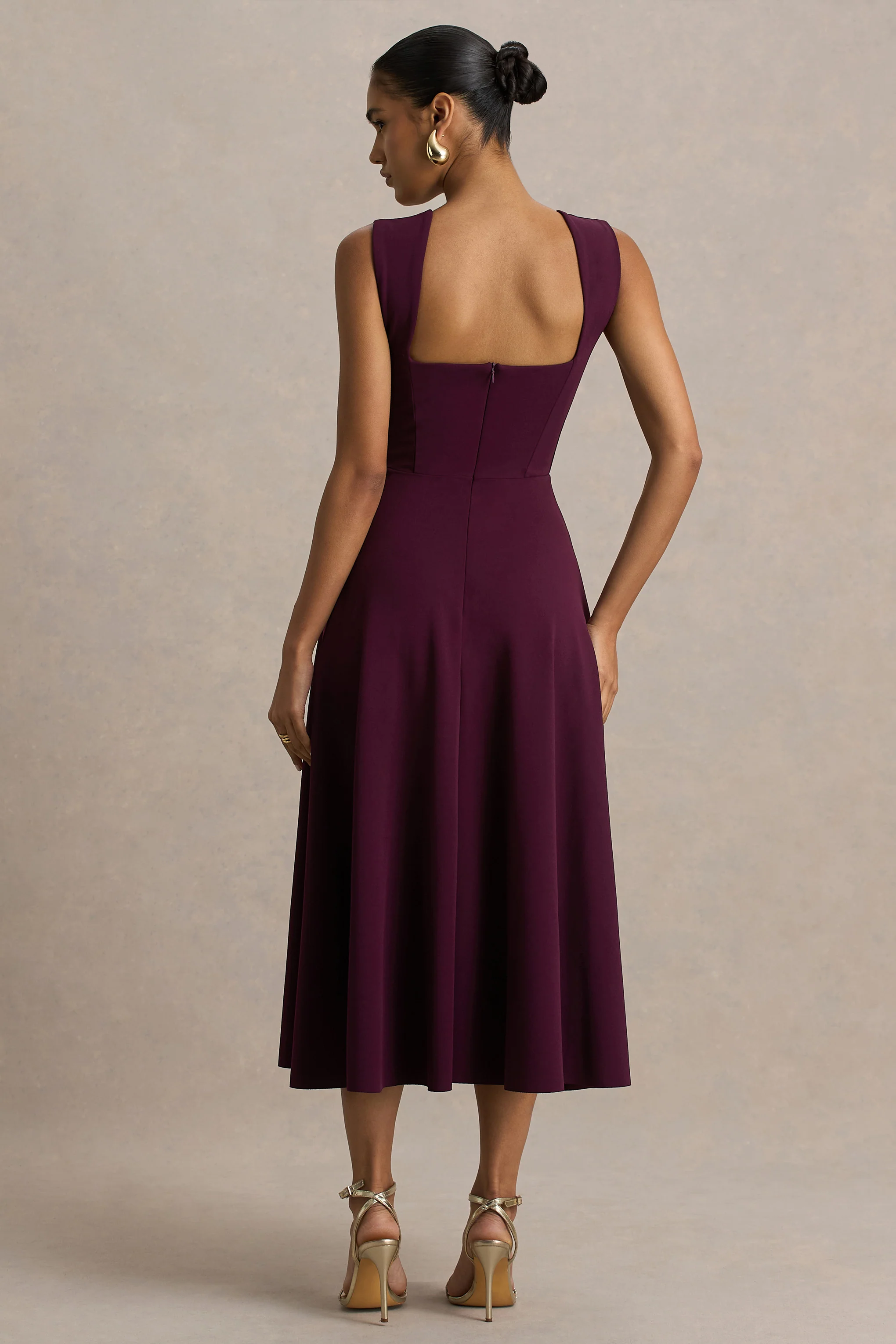 Andromeda | Burgundy Sweetheart-Neck Midi Dress