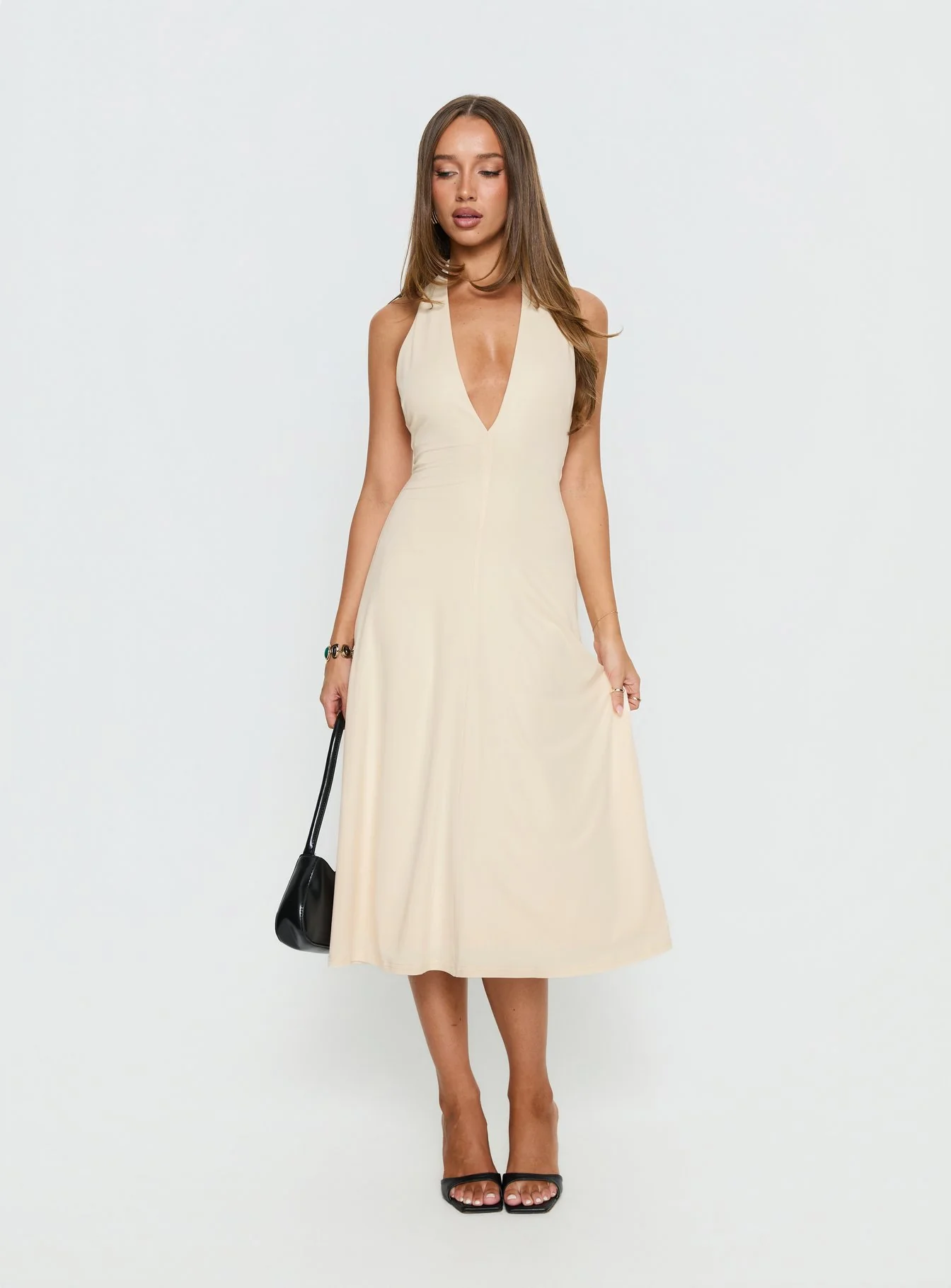 Morganne Halter Plunge Midi Dress Butter