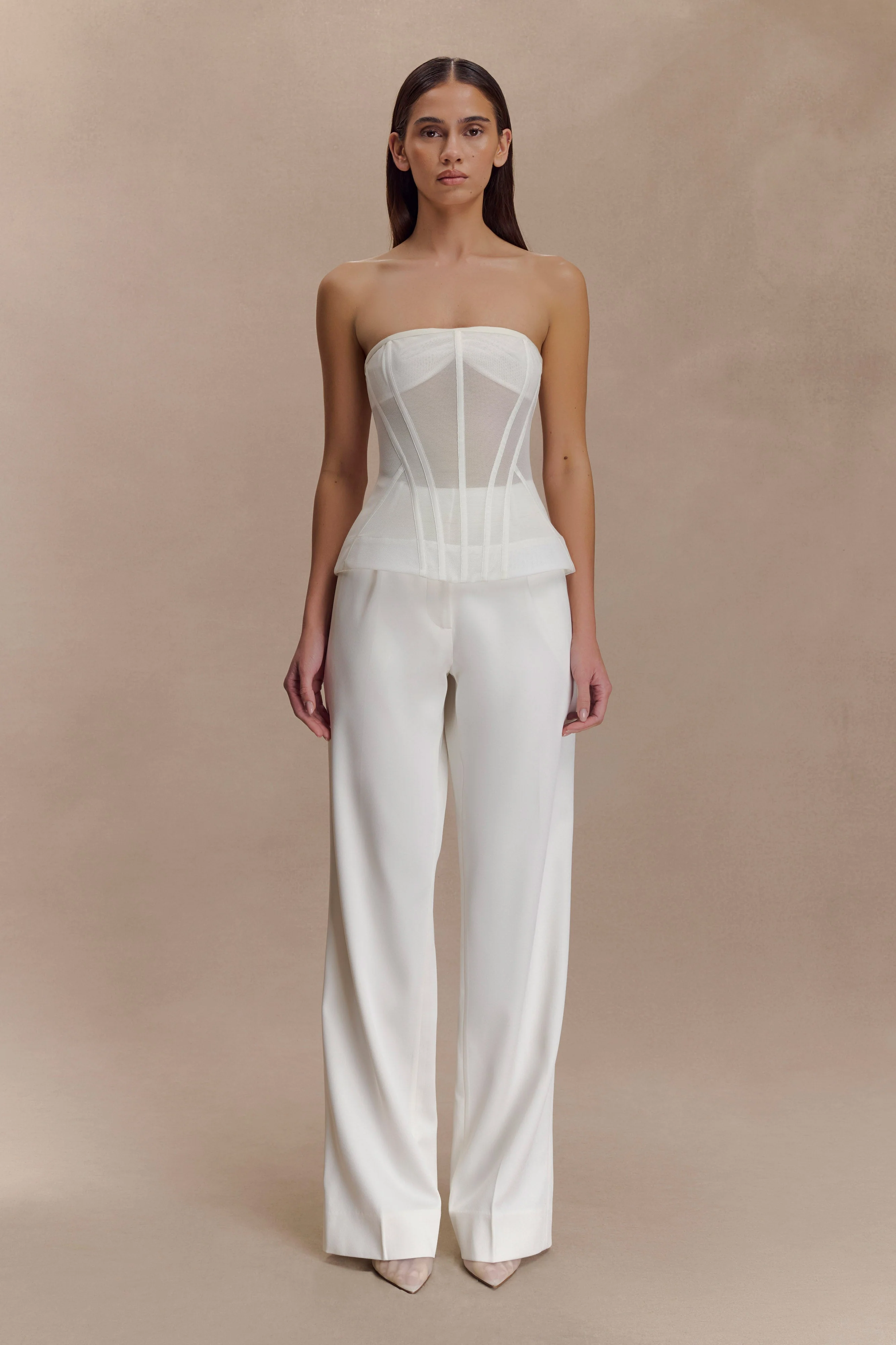 Fatima Satin Straight Leg Pant - White