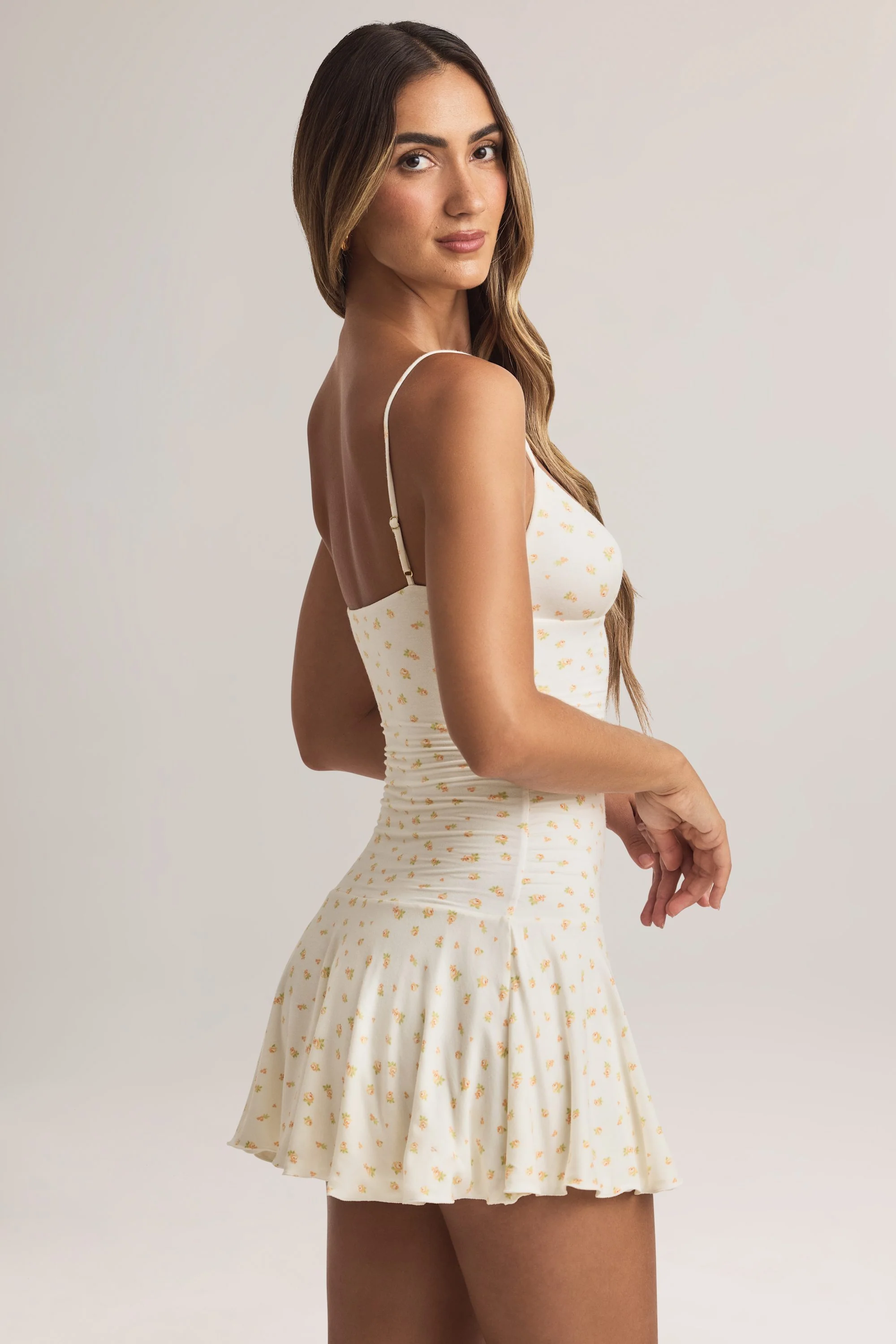 Modal Ruched A-Line Mini Dress in Floral Print