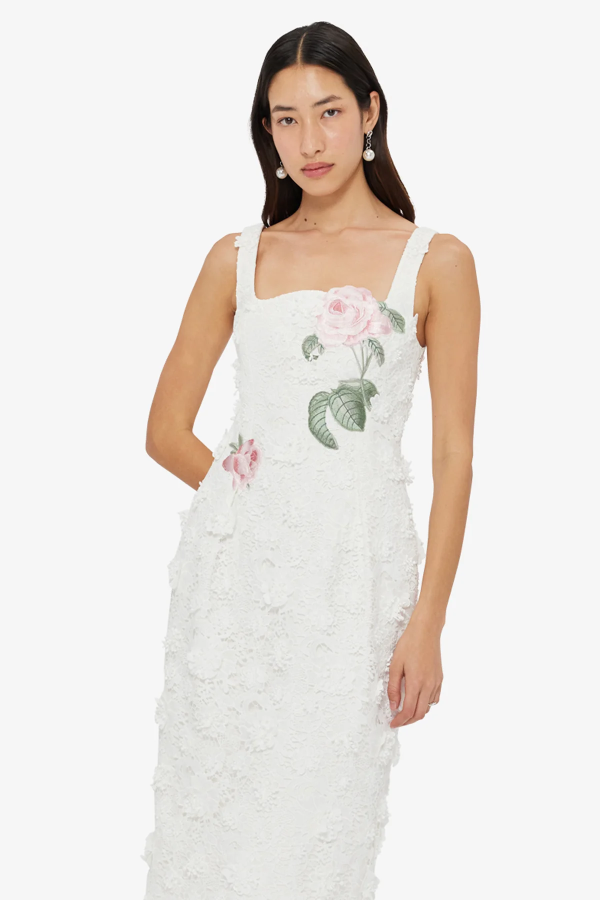 Larissa Embroidered Lace Midi Dress - Snow