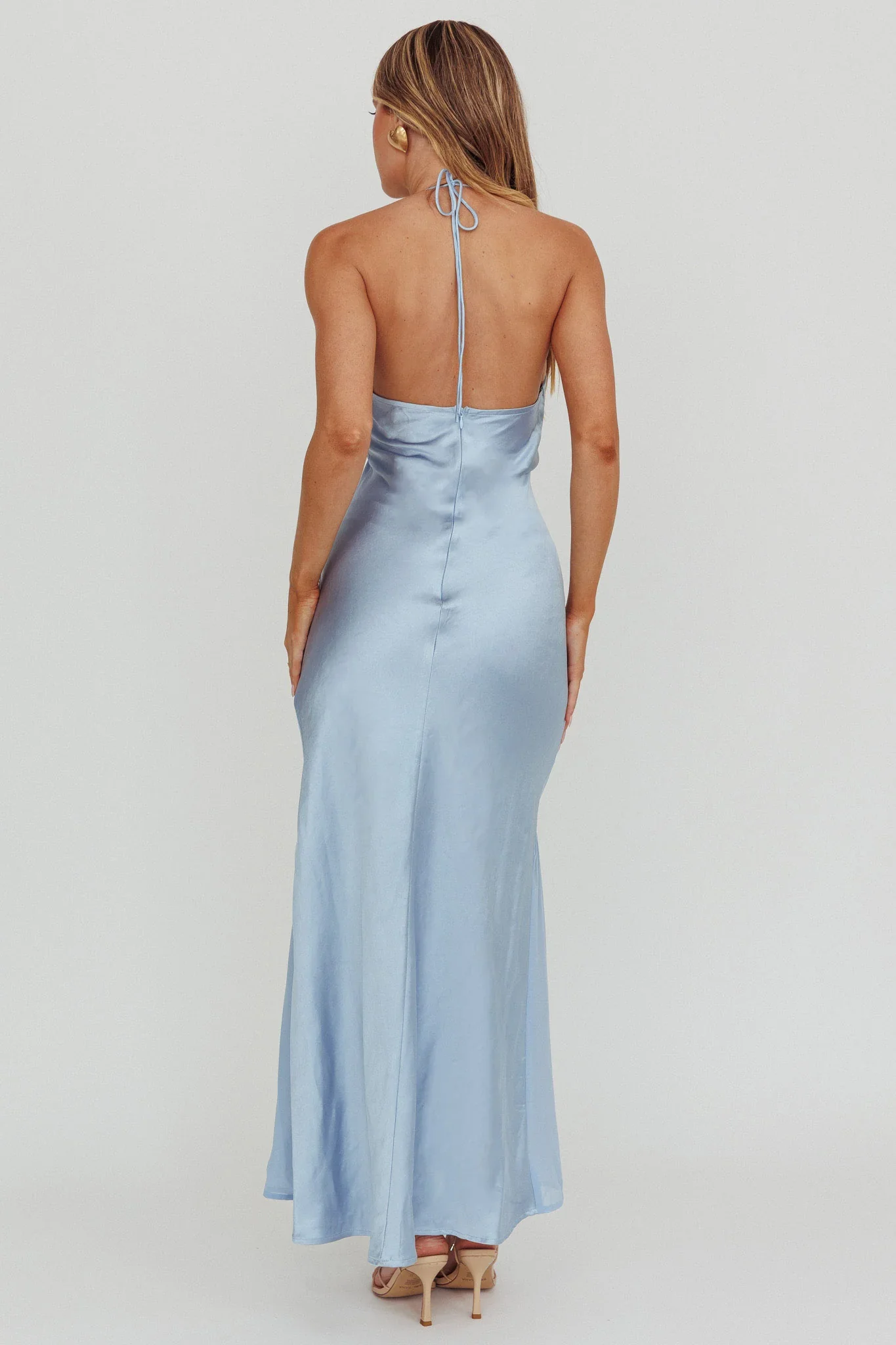 Aysah Chiffon Hem Halter Maxi Dress Light Blue