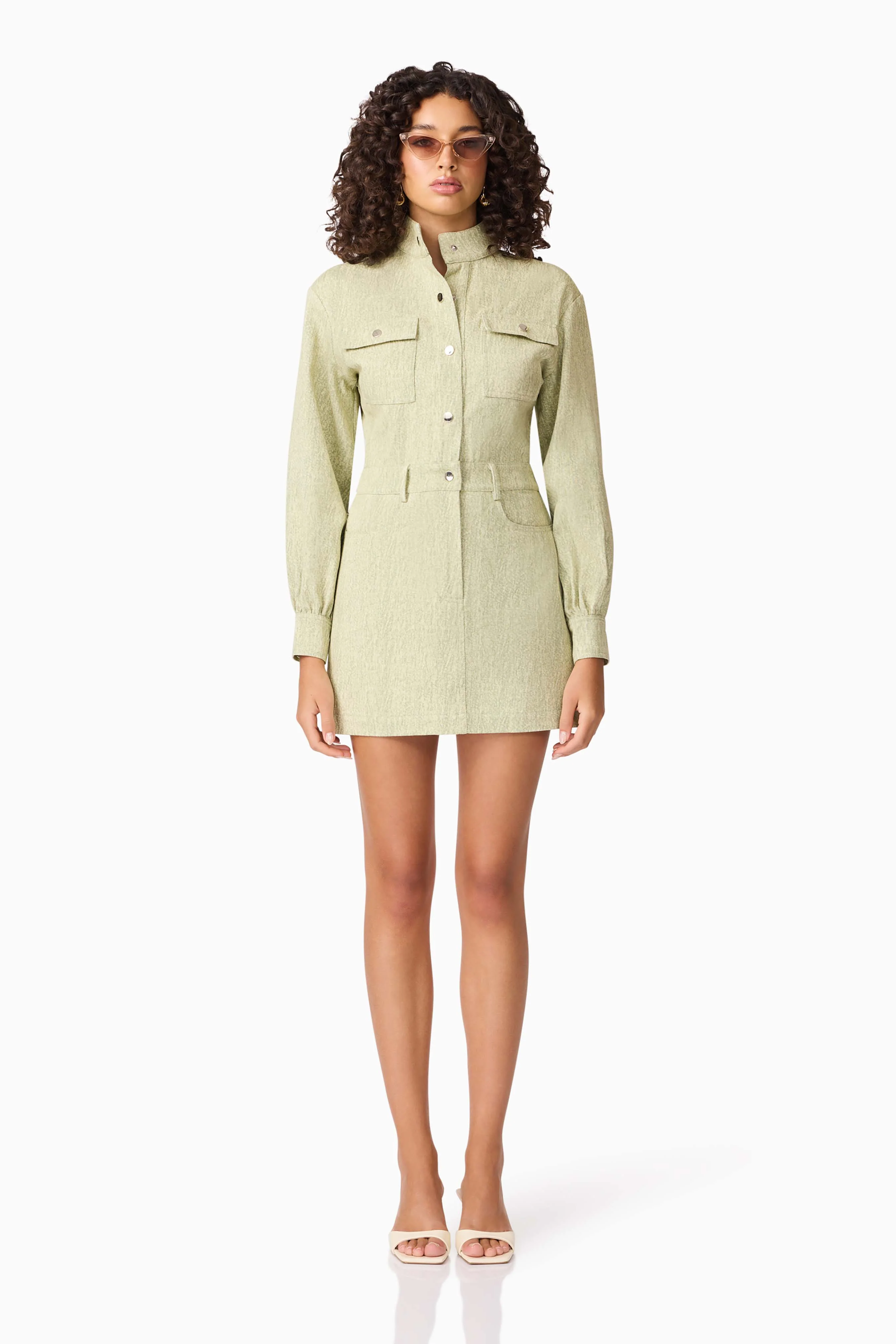CURAAE Gretal Long Sleeve Mini Dress in Green
