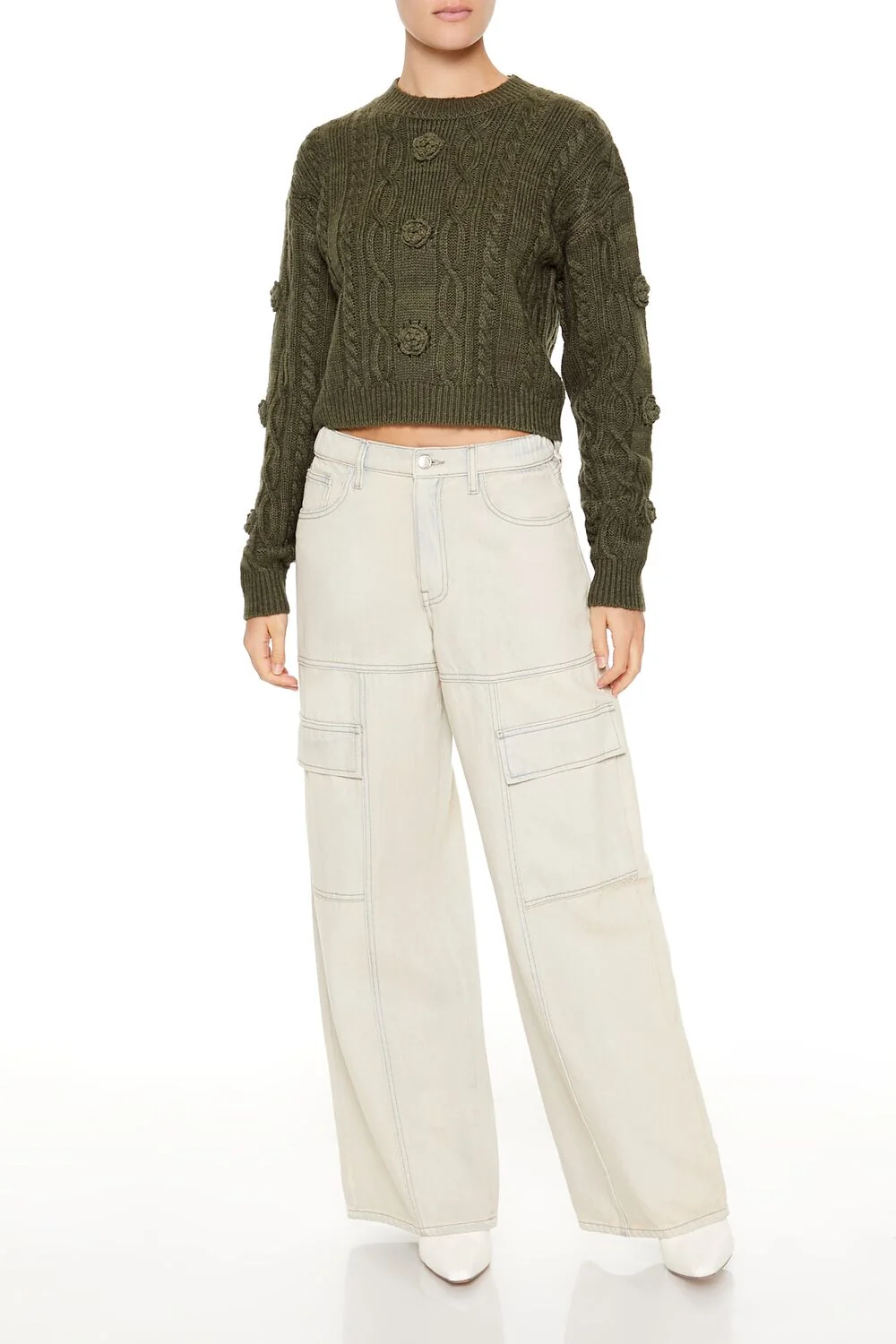 Rosette Cable Knit Sweater