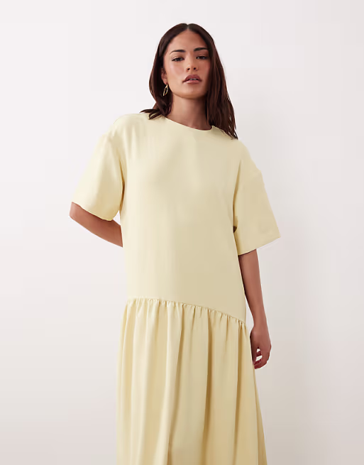 Petite T-shirt drop waist midi dress in buttermilk