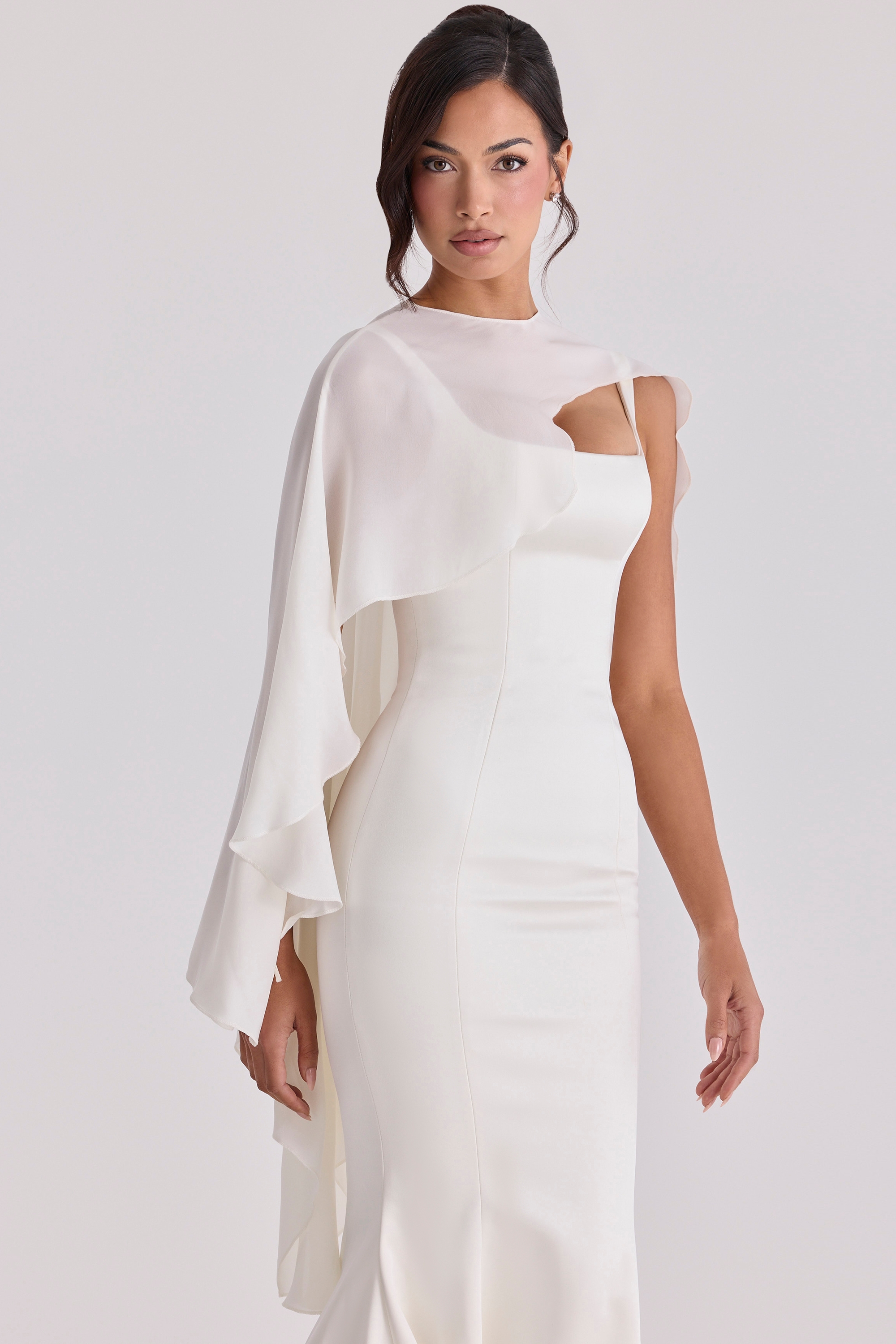 Ivory Asymmetric Draped Pure Silk Shawl