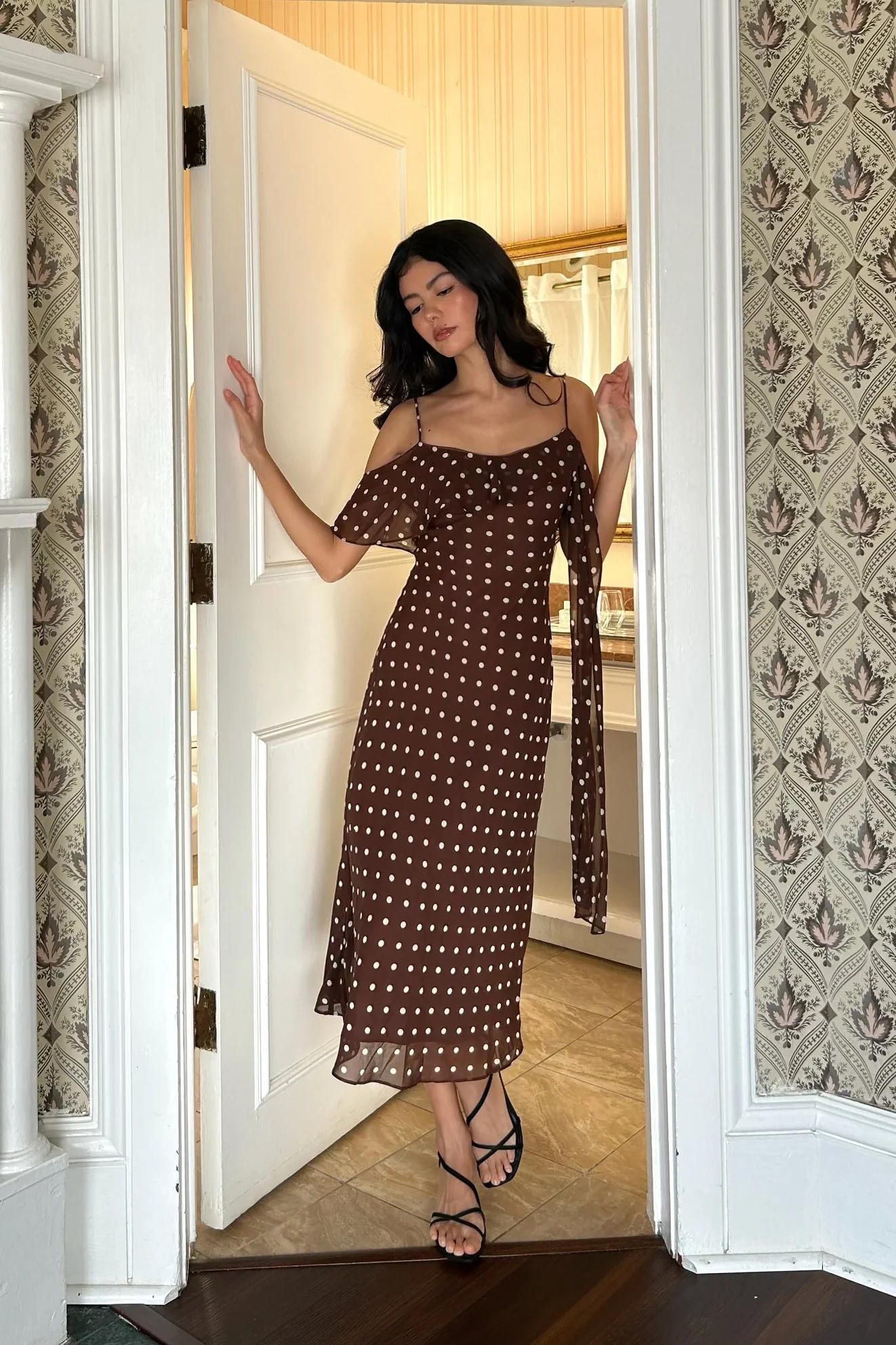 Chiffon Polka Dot Midi Dress