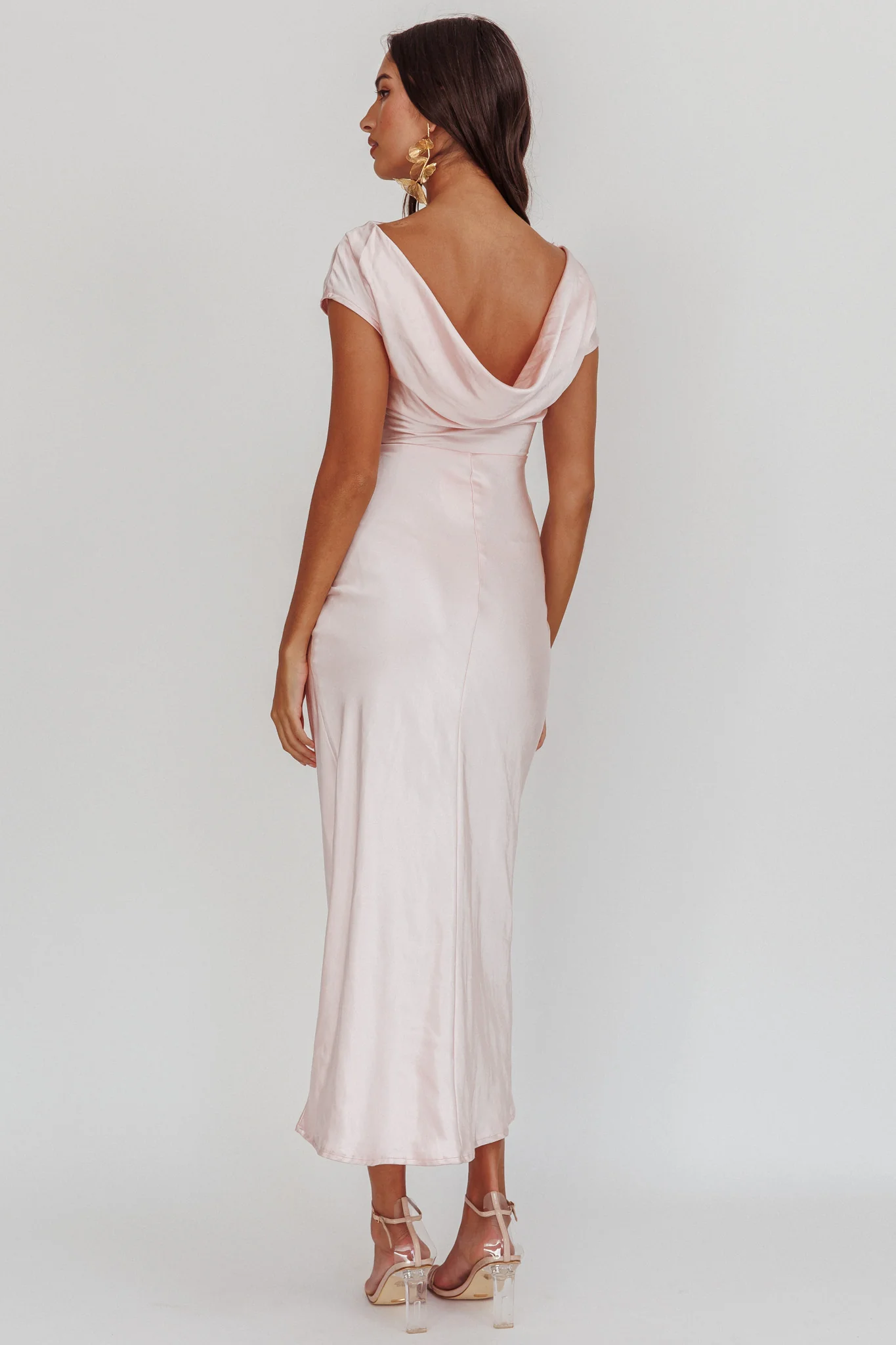 Loveland Cap Sleeve Cowl Back Midi Dress Blush