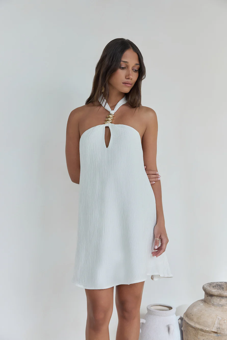 Swaying Shadows Halter Mini Dress White - luluinthesky