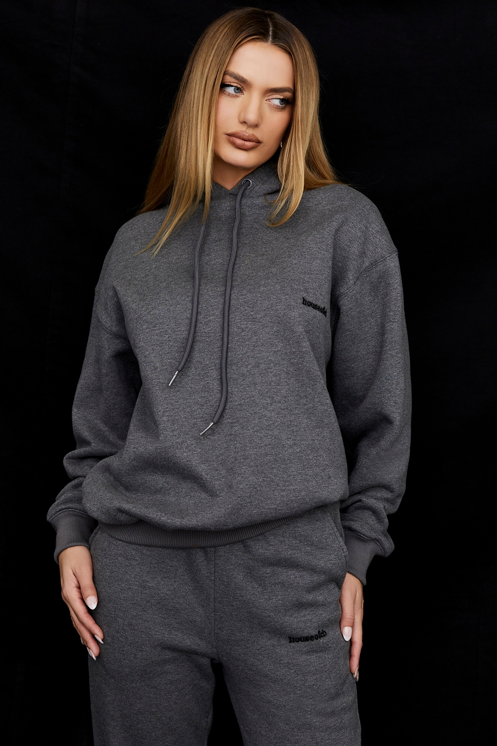 dark grey cotton fleece-back oversized hoodie