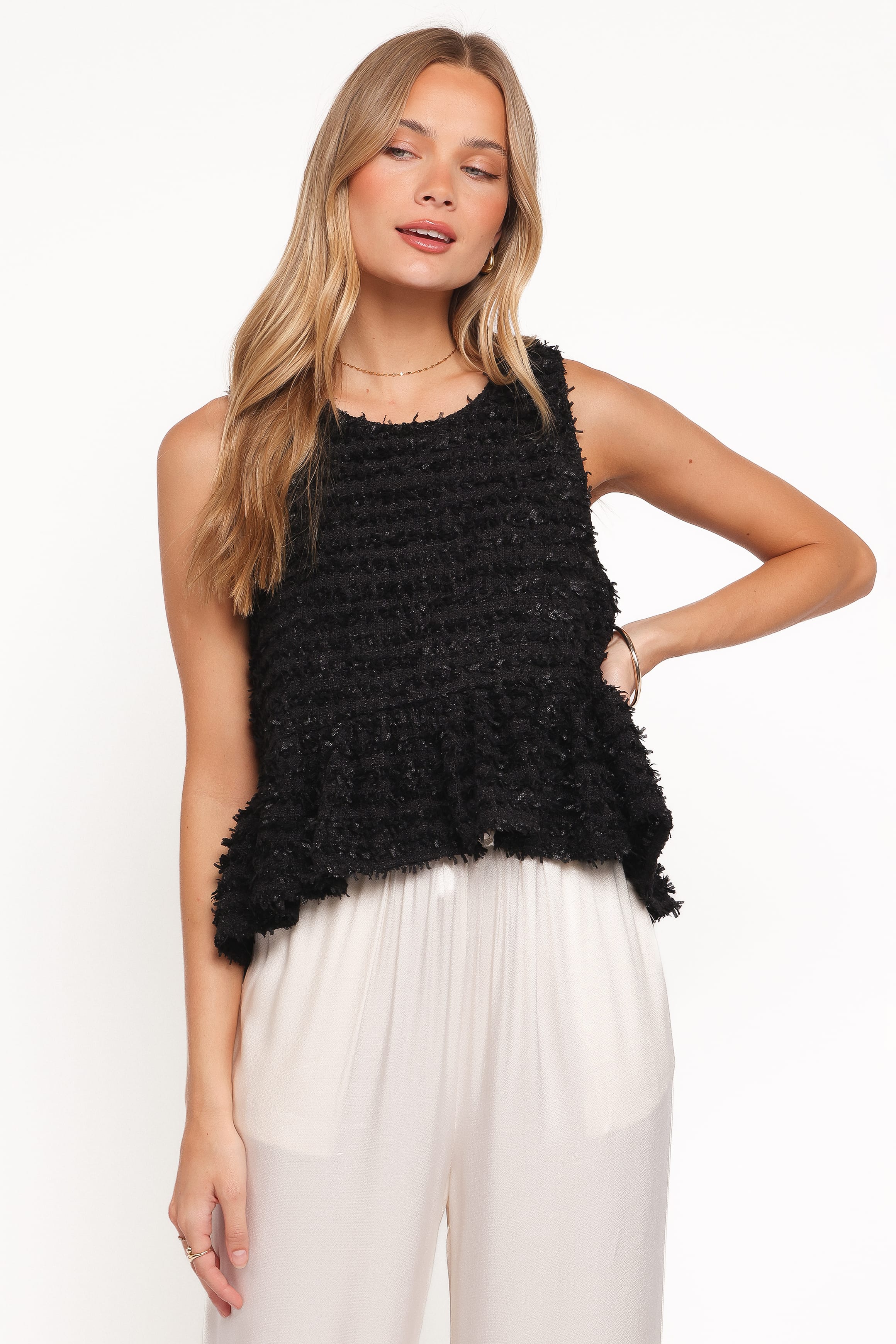 Meira Peplum Drop Hem Tank Top - Black