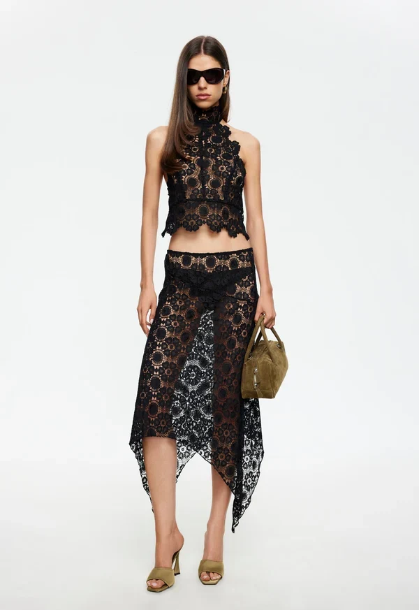 Lioness Black Midi Skirt - Women's High Waisted Fitted Midi Skirt