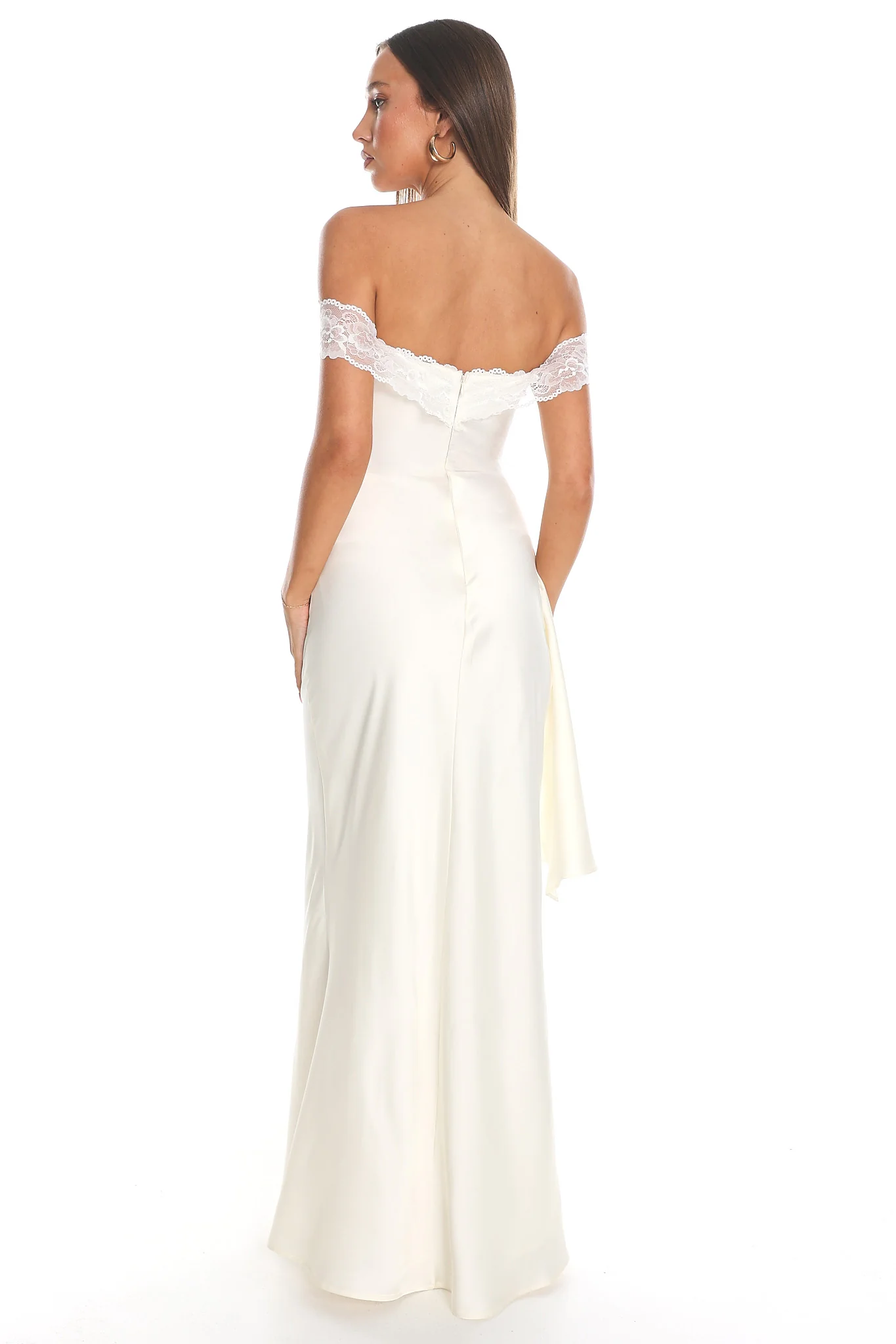 Solemn Vow Off-Shoulder Satin Gown Cream
