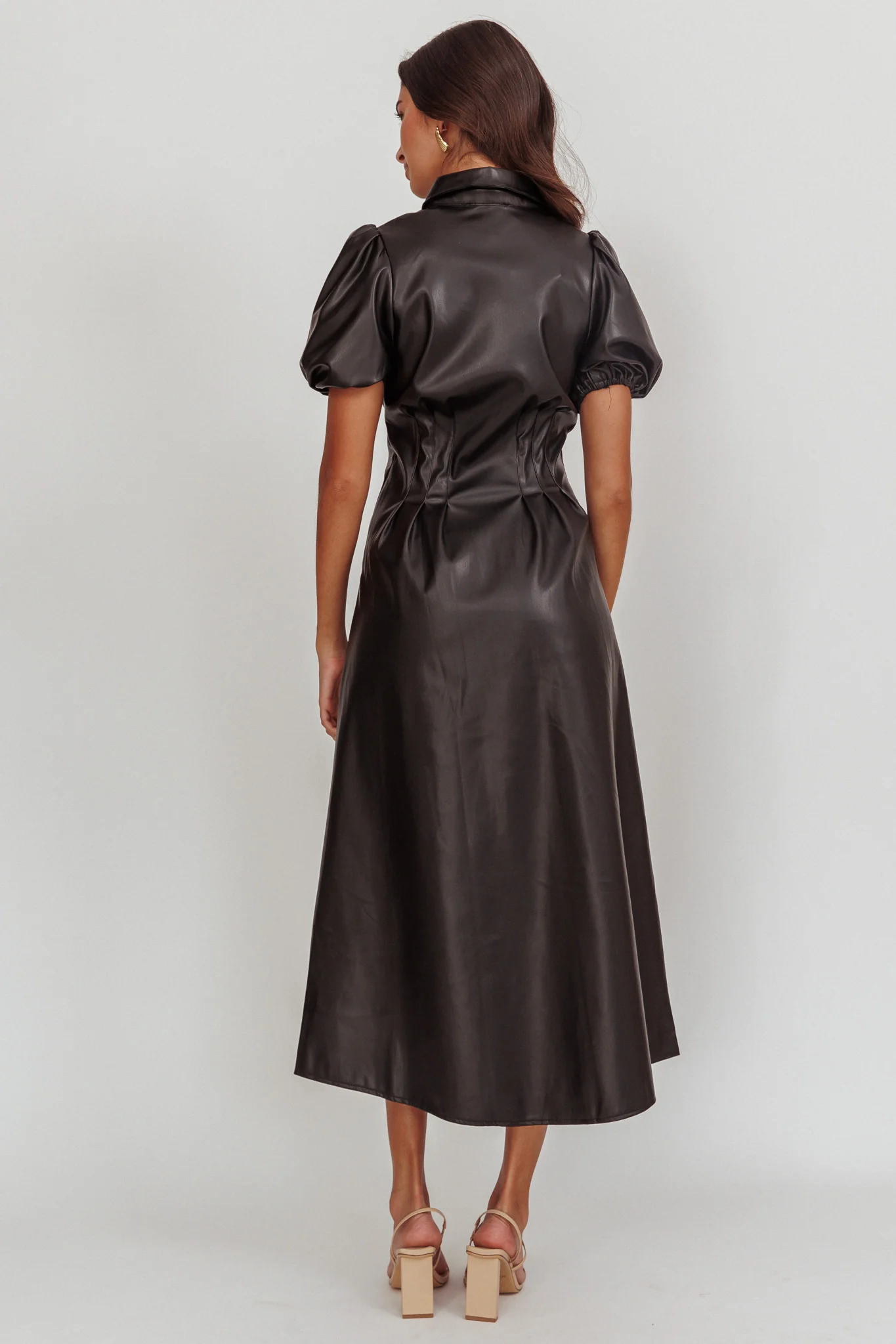 Zurich A-line Puff Sleeve Midi Dress Black