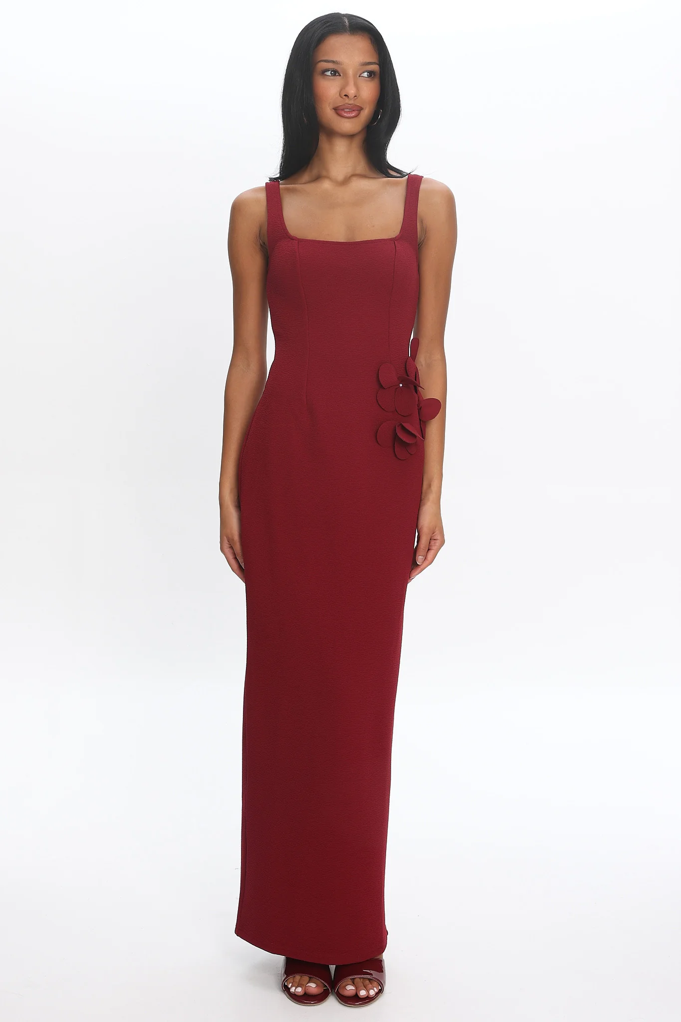 Olandra 3D Floral Maxi Dress Red - luluinthesky