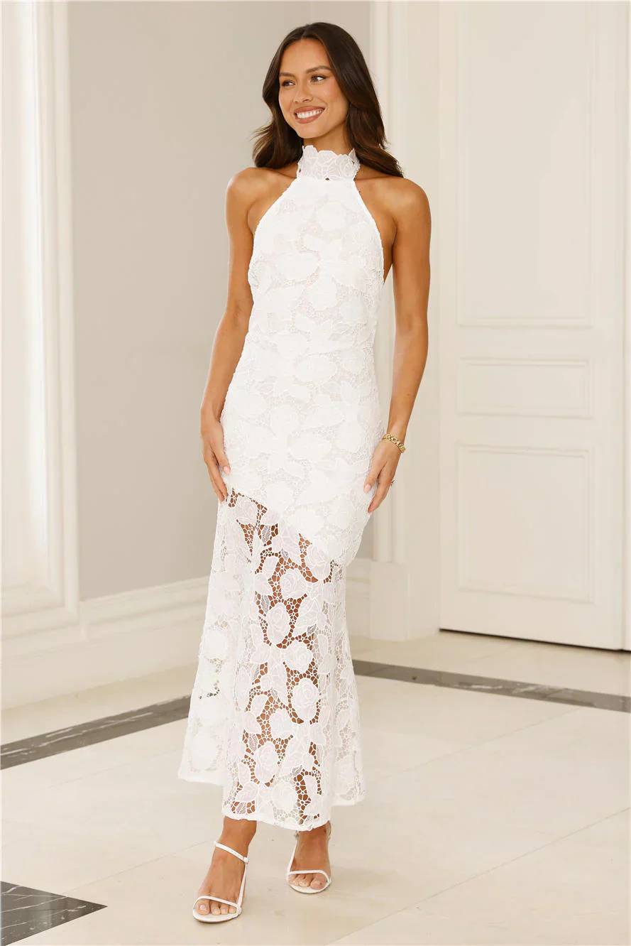 Soft Opulence Embroidered Halter Maxi Dress White