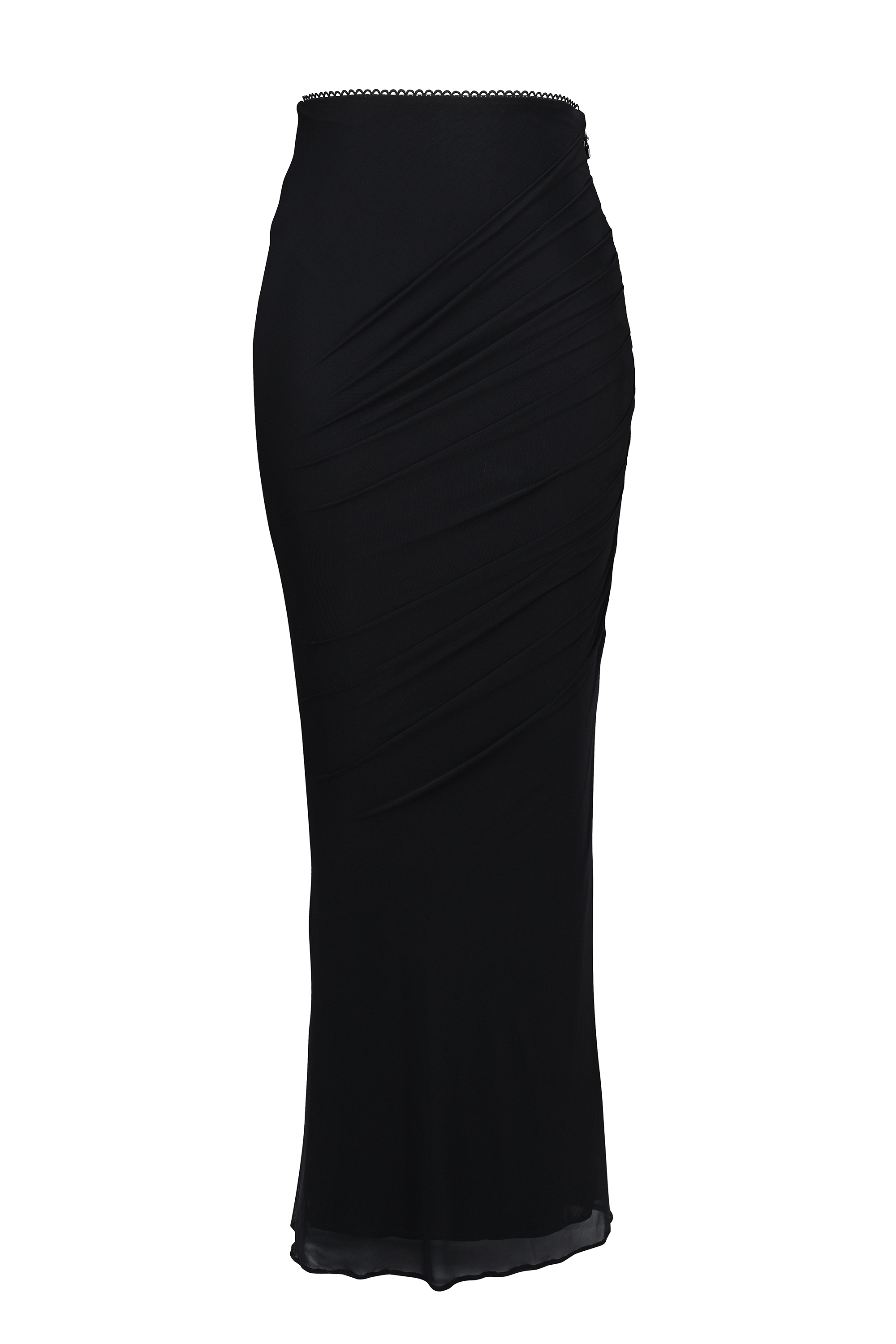 Black Mesh Maxi Skirt With Fluted Hem