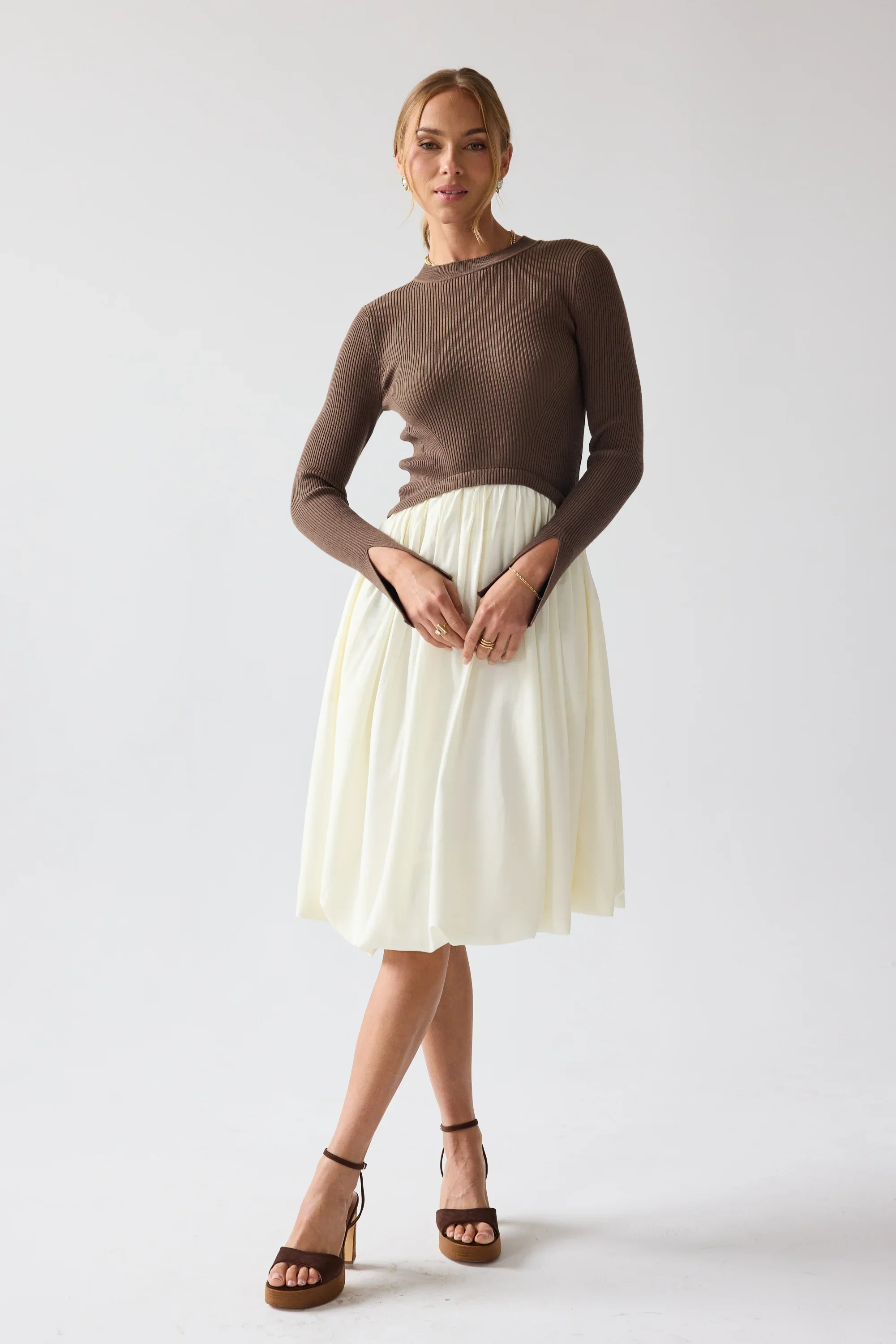 Kaison Mixed Media Midi Dress