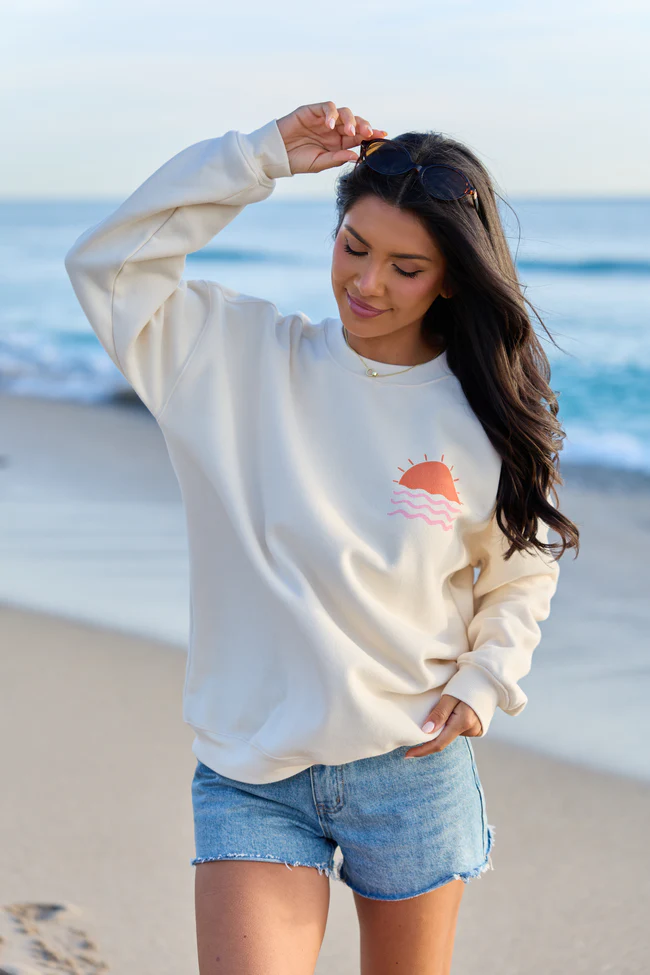 Seas The Day Cream Graphic Sweatshirt