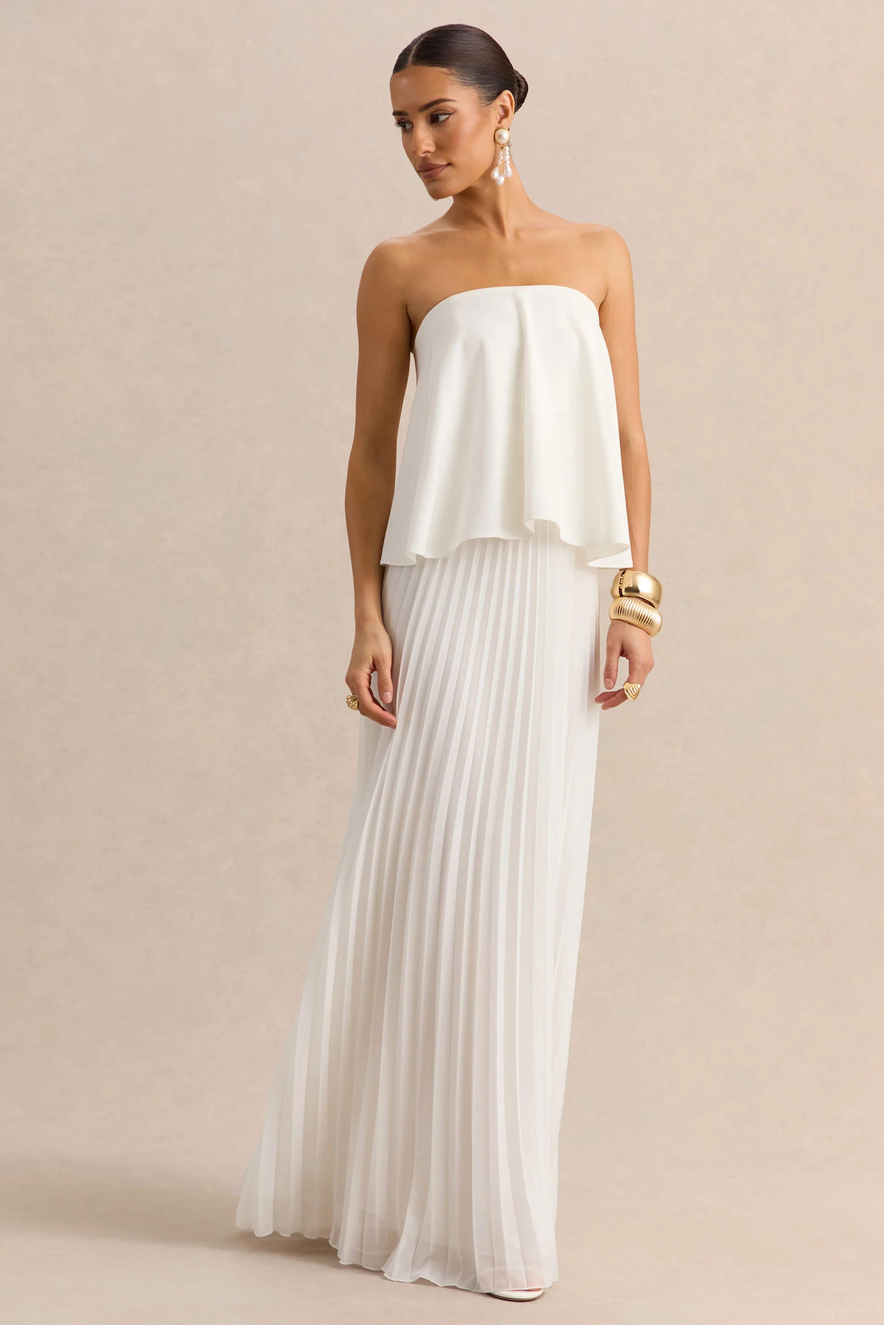 Saralyn White Bandeau Maxi Dress With Pleated Skirt - luluinthesky