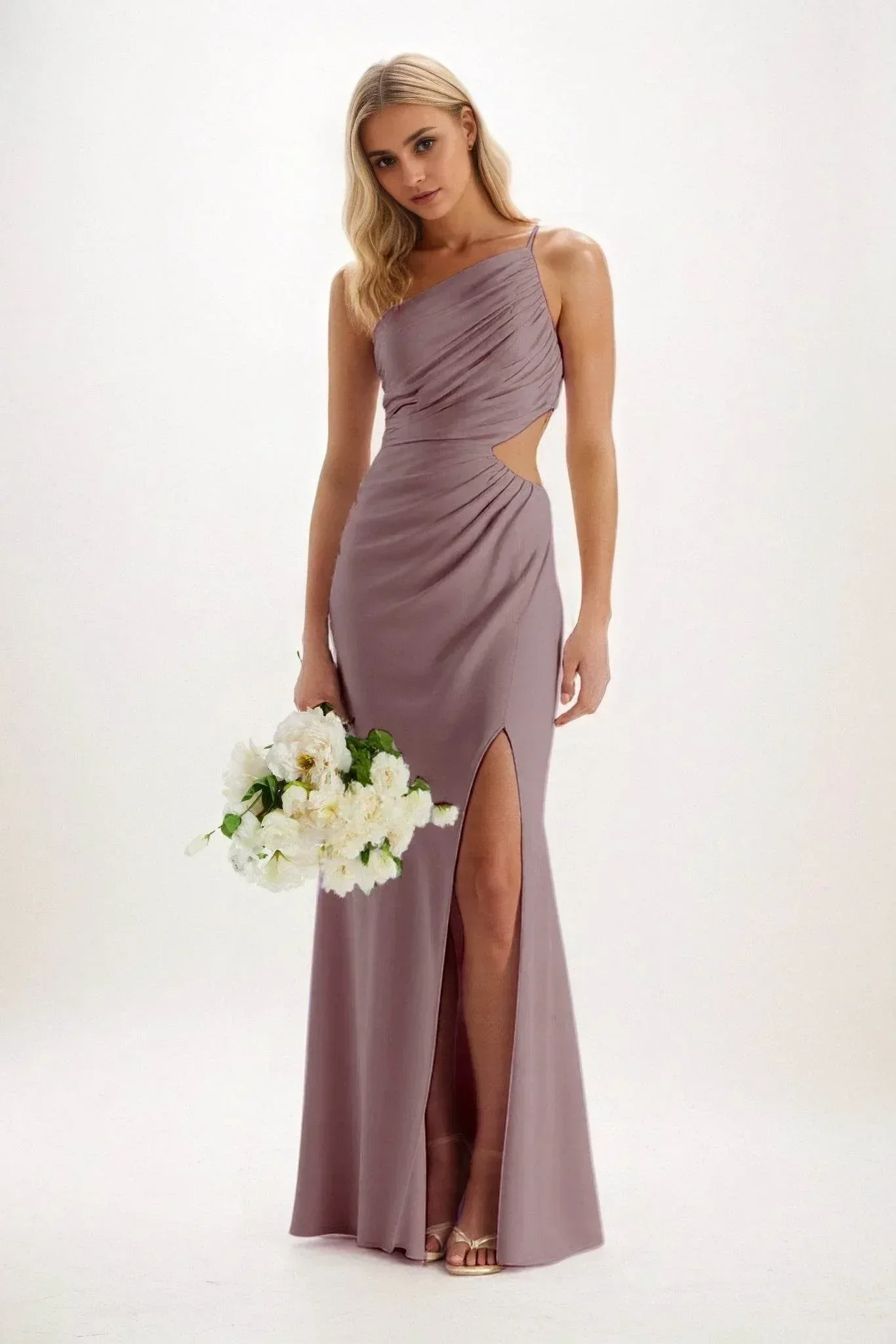 Sheath-Column Maxi Luxe Satin Bridesmaid Dress CB0842