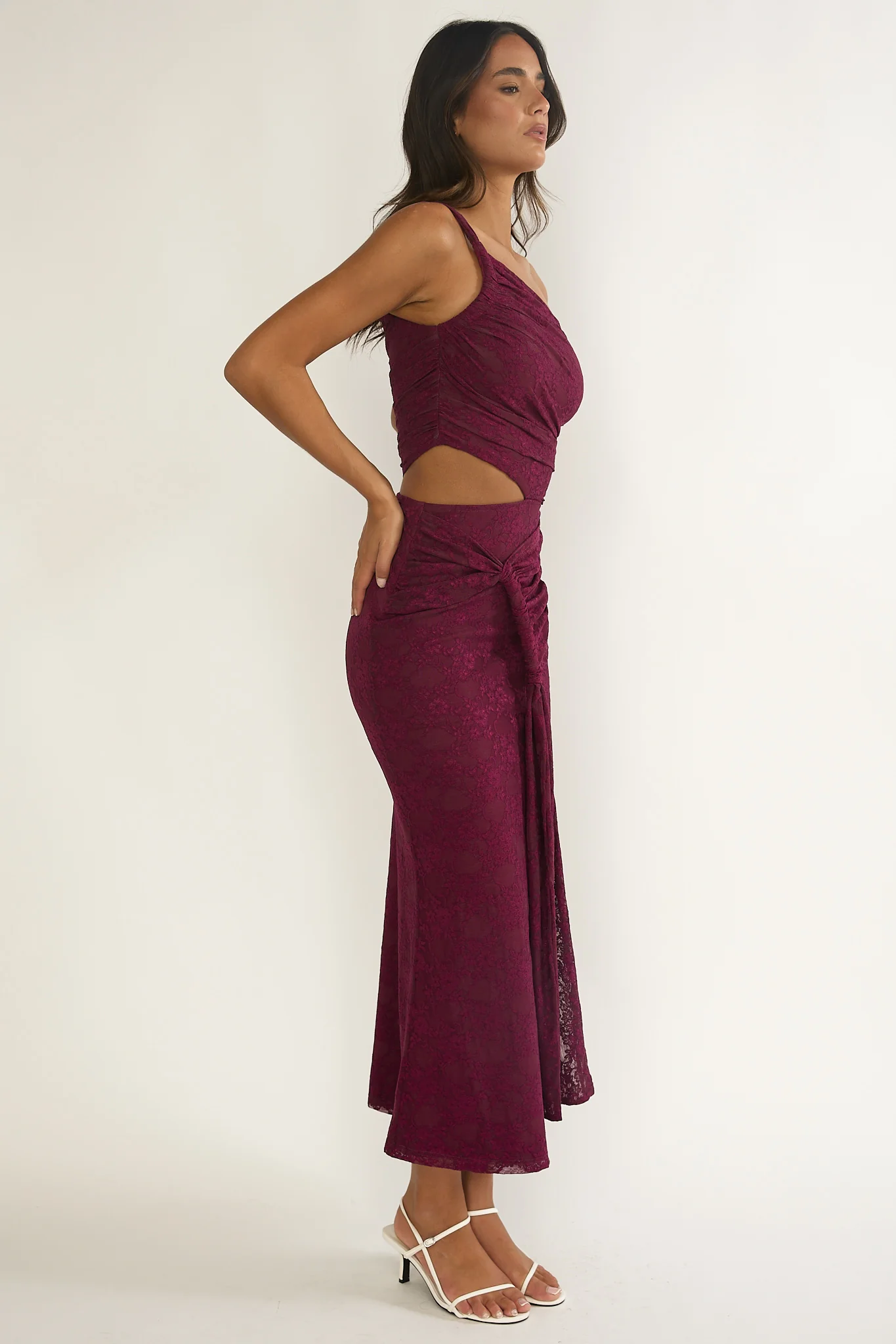 Luli One-Shoulder Cut-Out Maxi Dress Textured Plum - luluinthesky