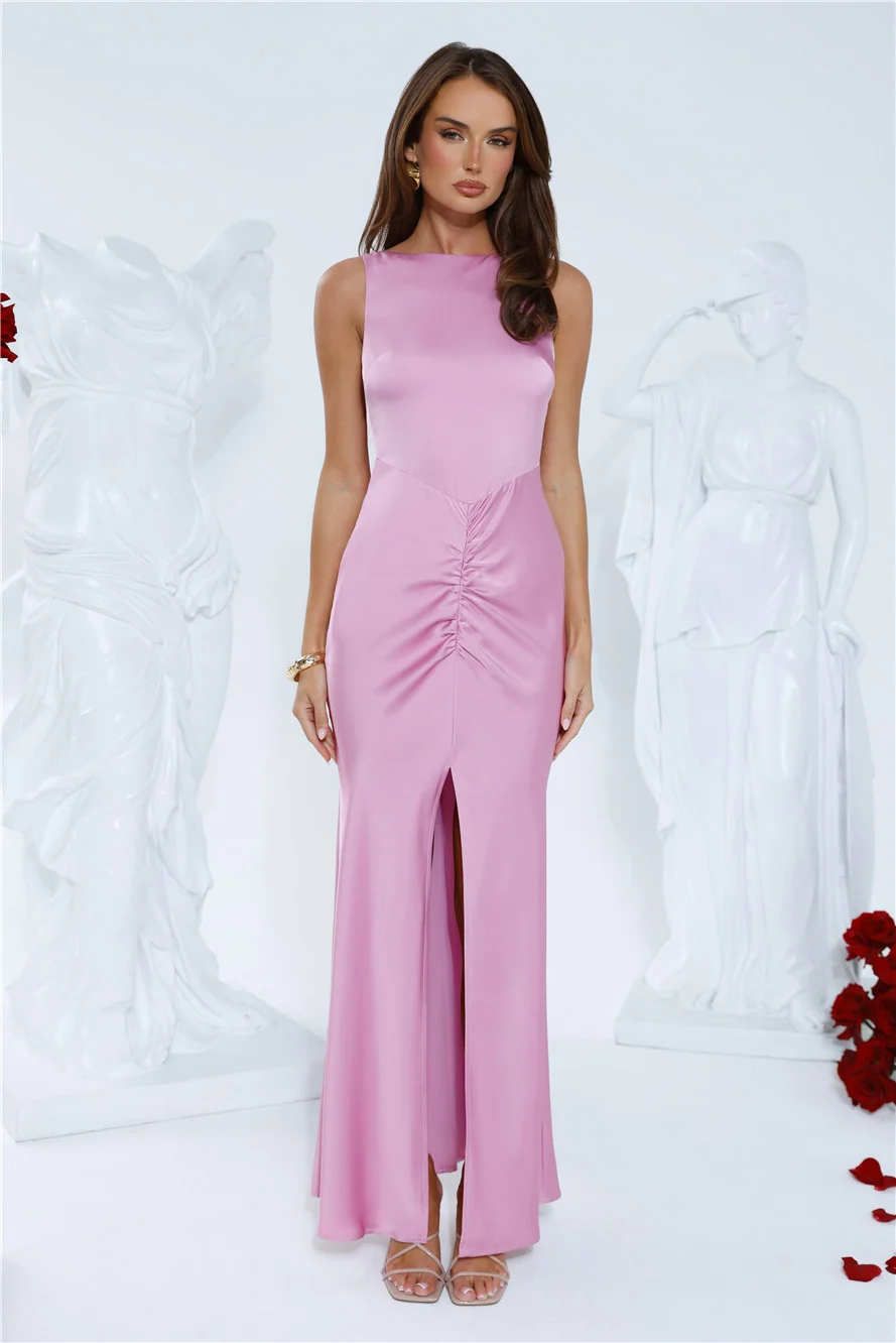 Icon In Action Satin Maxi Dress Pink