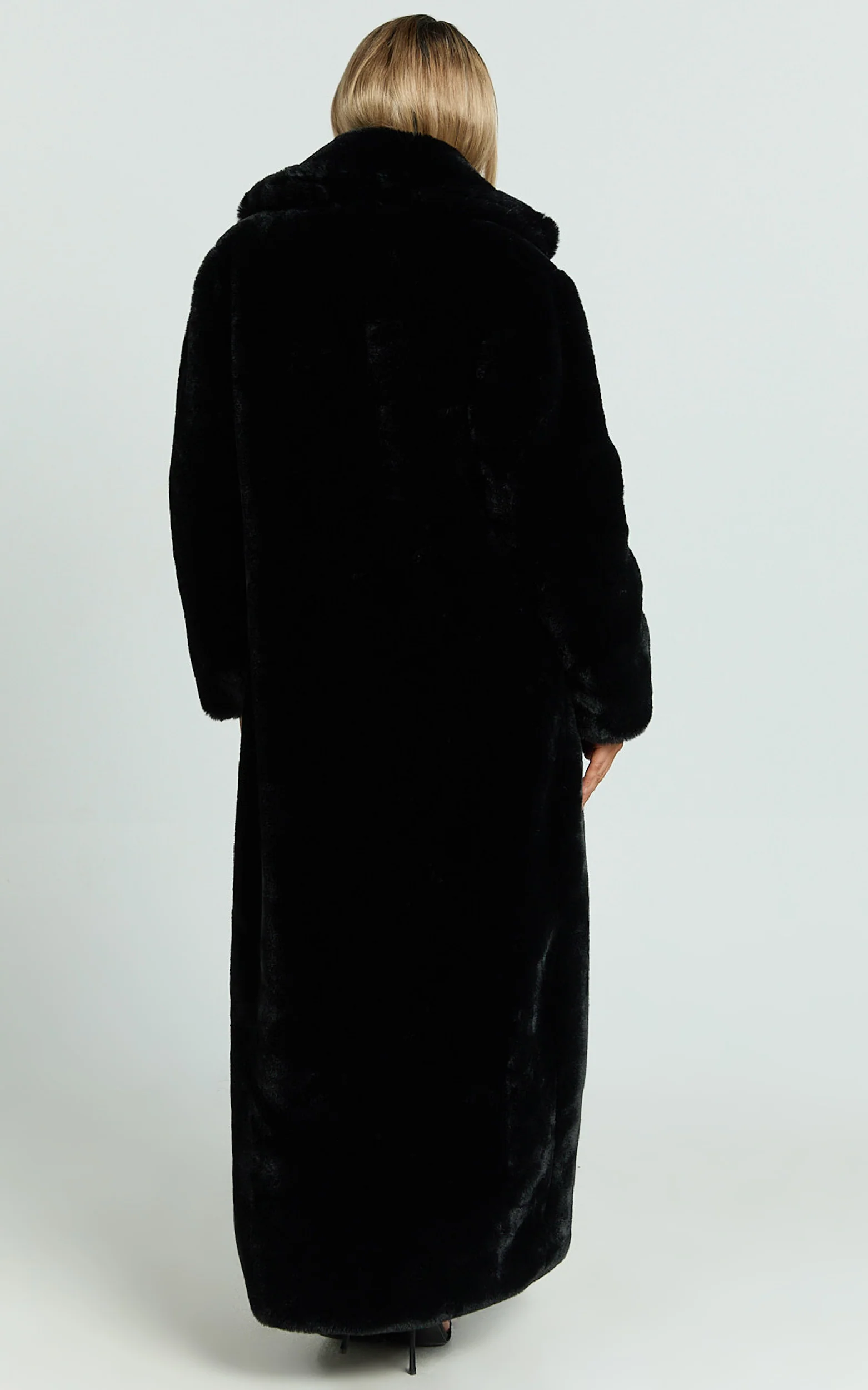 Dana Coat - Longline Faux Fur Coat in Black