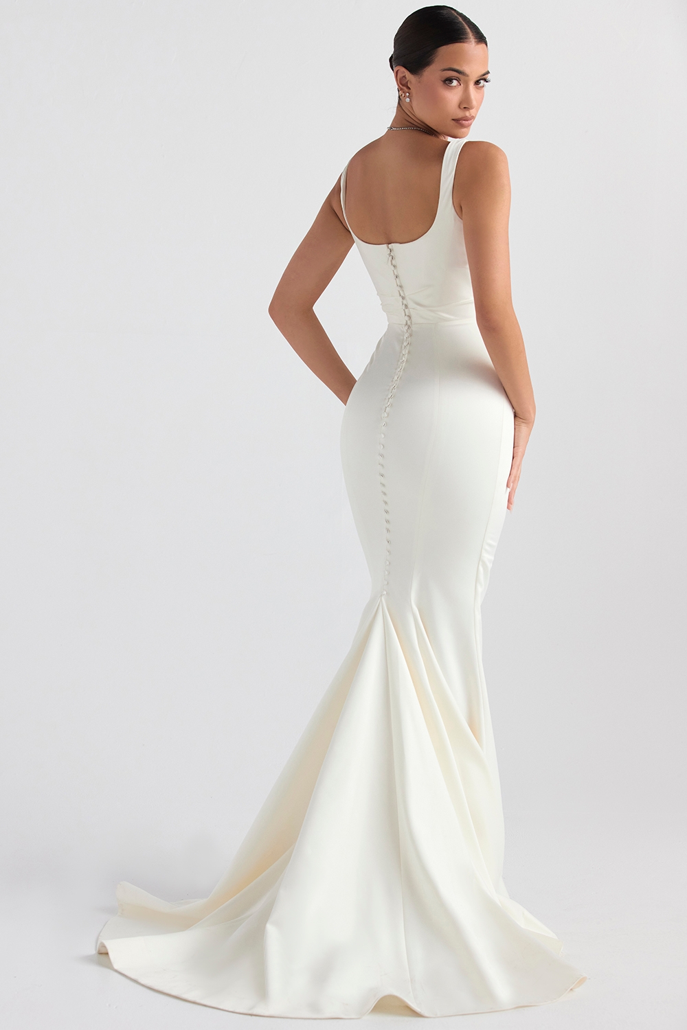 Off White Satin Mermaid Bridal Gown