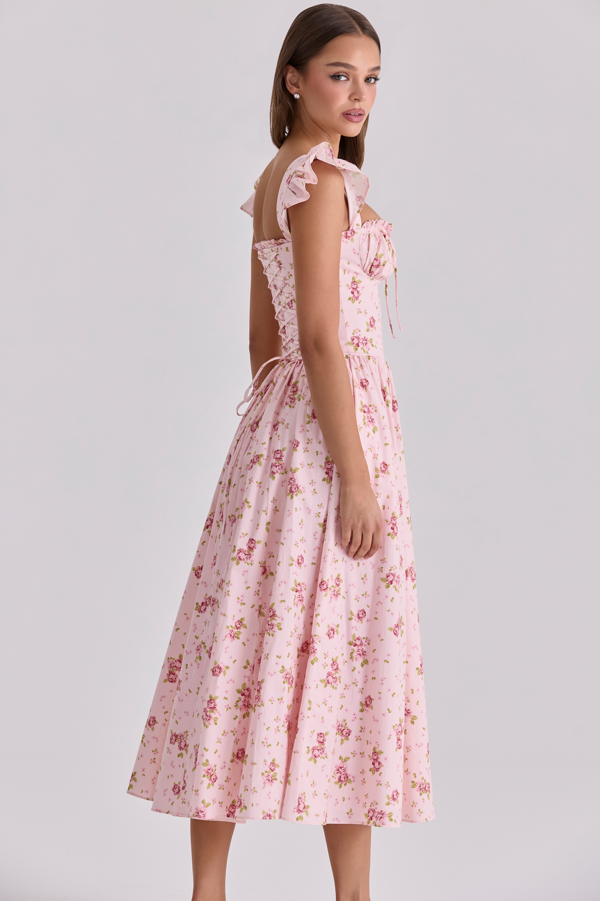 Pink Vintage Rose Cotton Midi Sundress