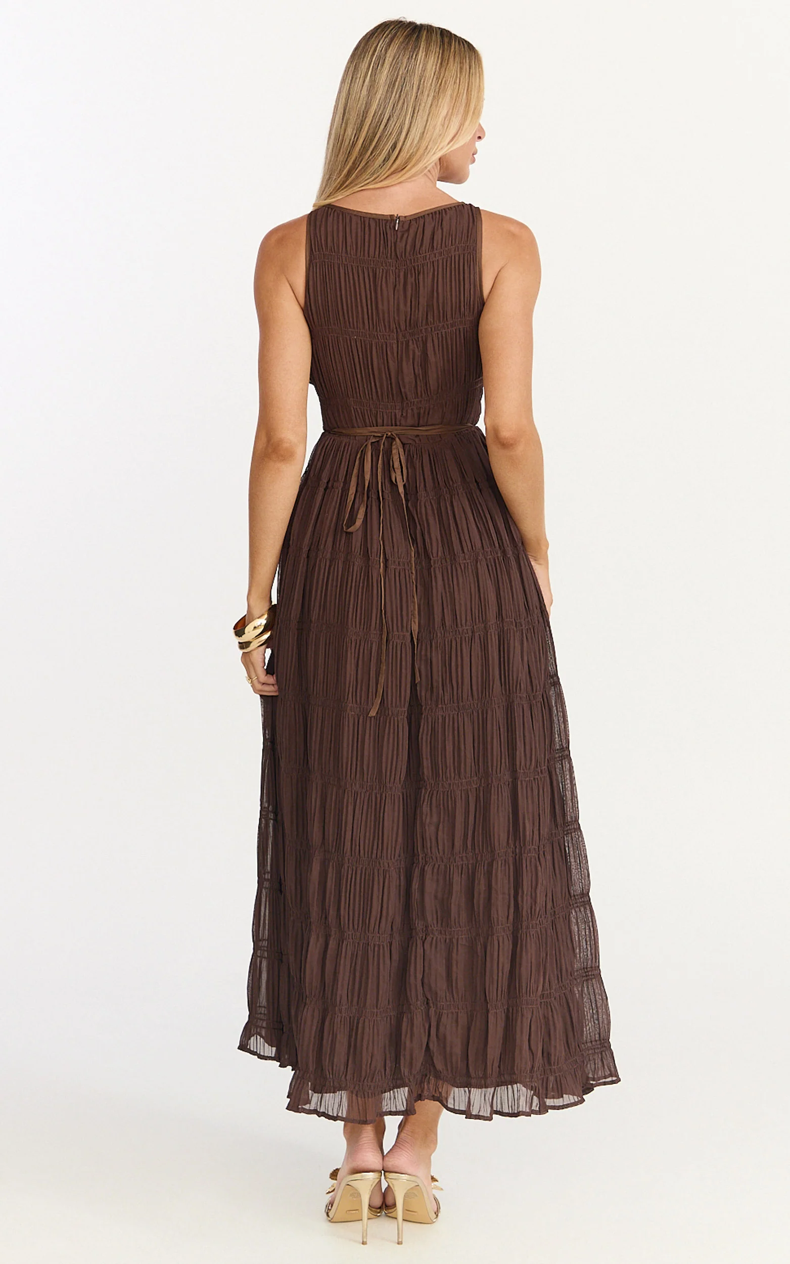 Paloma Maxi Dress - Ruched Shift Dress in Chocolate