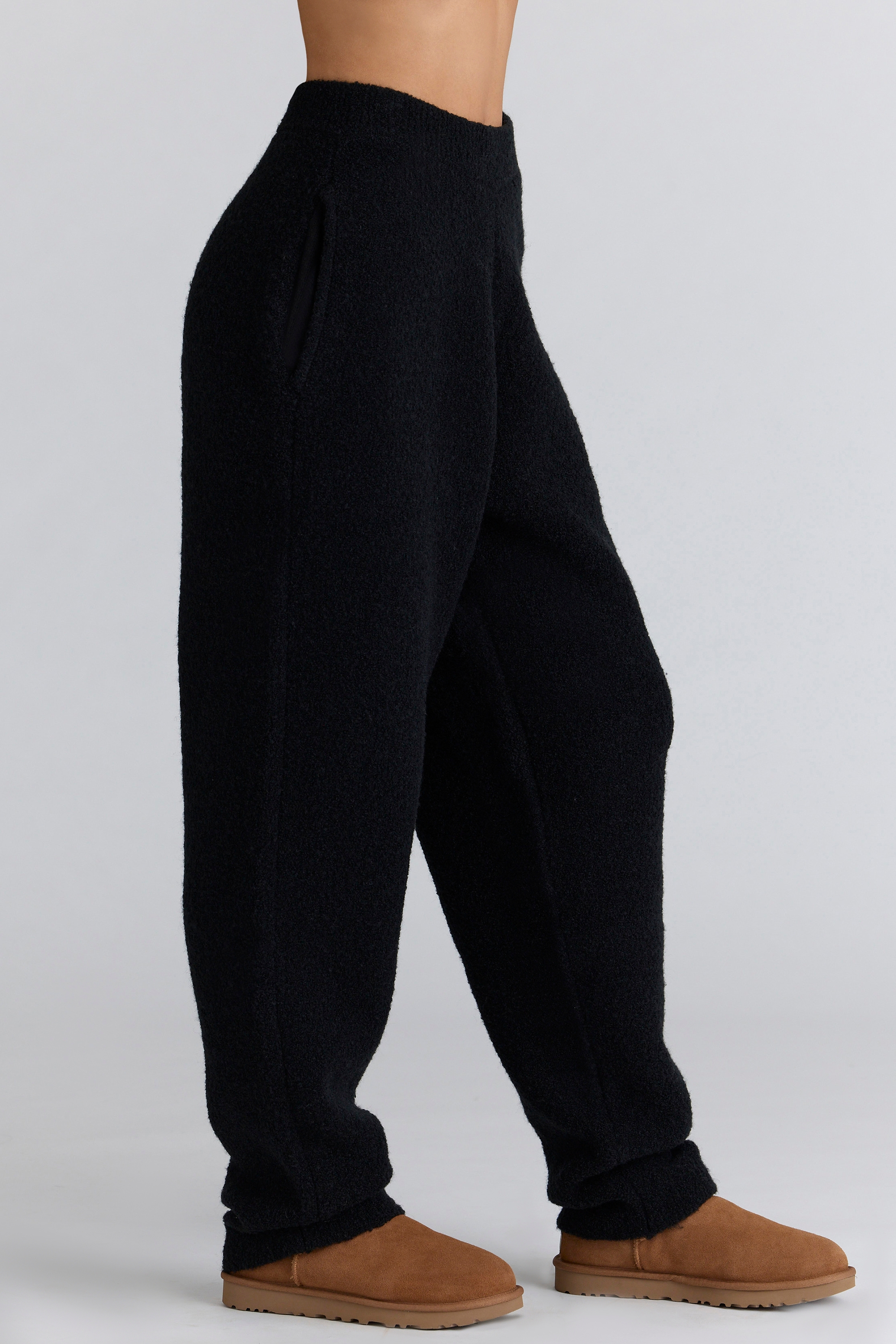 Black Wool Boucle Knit Trousers