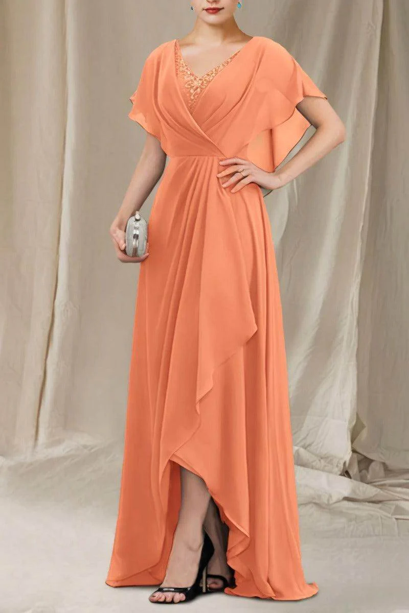A-Line Sweep-Brush Train Chiffon Mother Dress CM0080