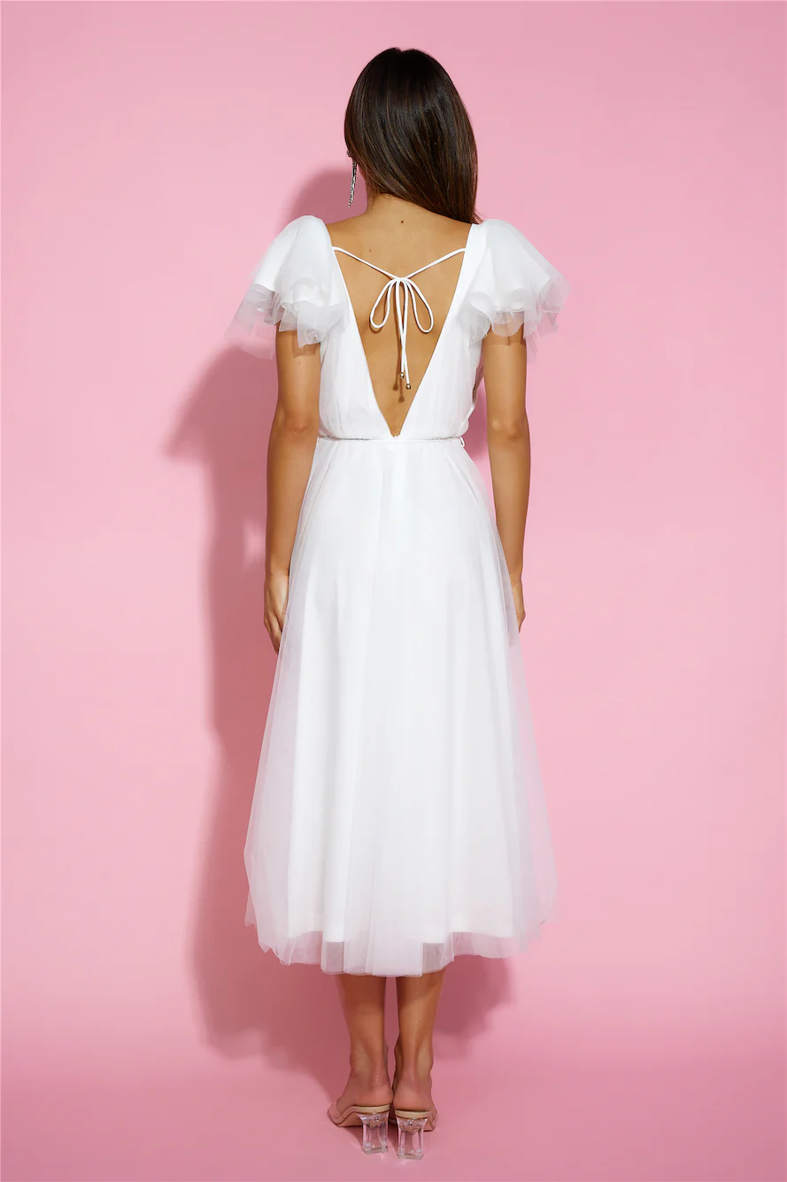 Bells Are Ringing Tulle Midi Dress White - luluinthesky