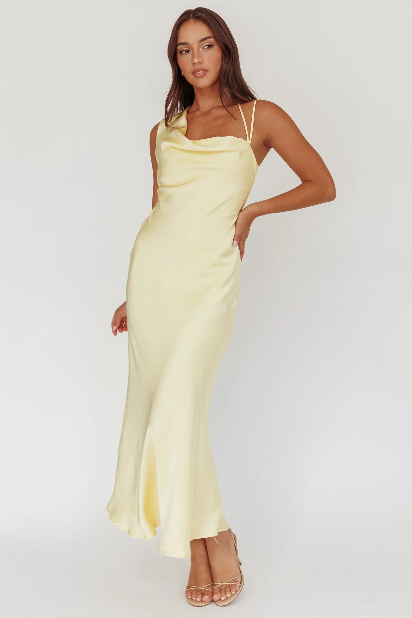 Eros Asymmetric Cowl Neck Maxi Dress Butter
