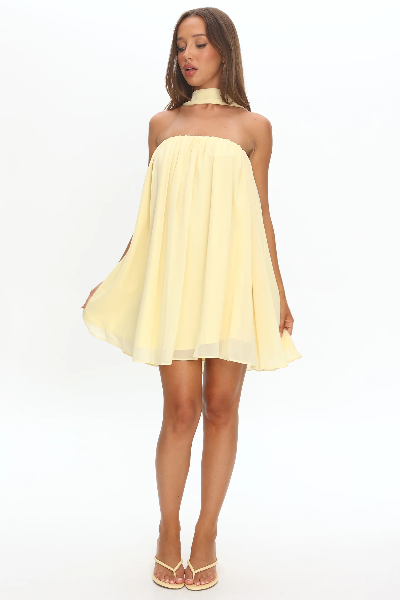 Read The Signs Strapless Mini Dress Butter - luluinthesky