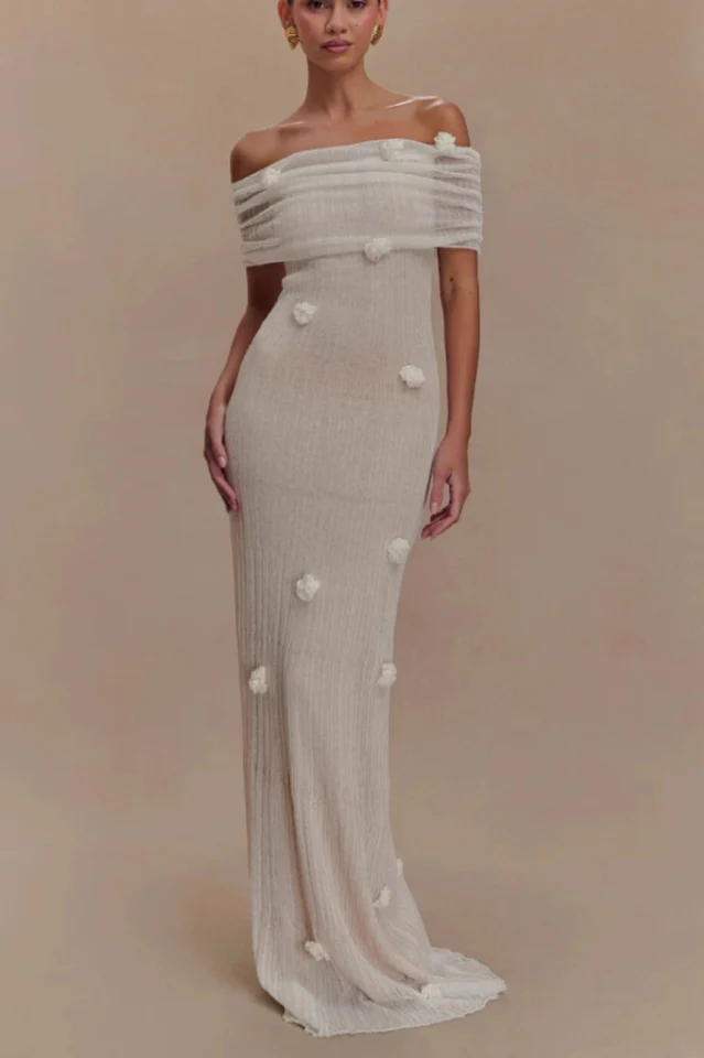 Brooke Off Shoulder Flower Knit Dress