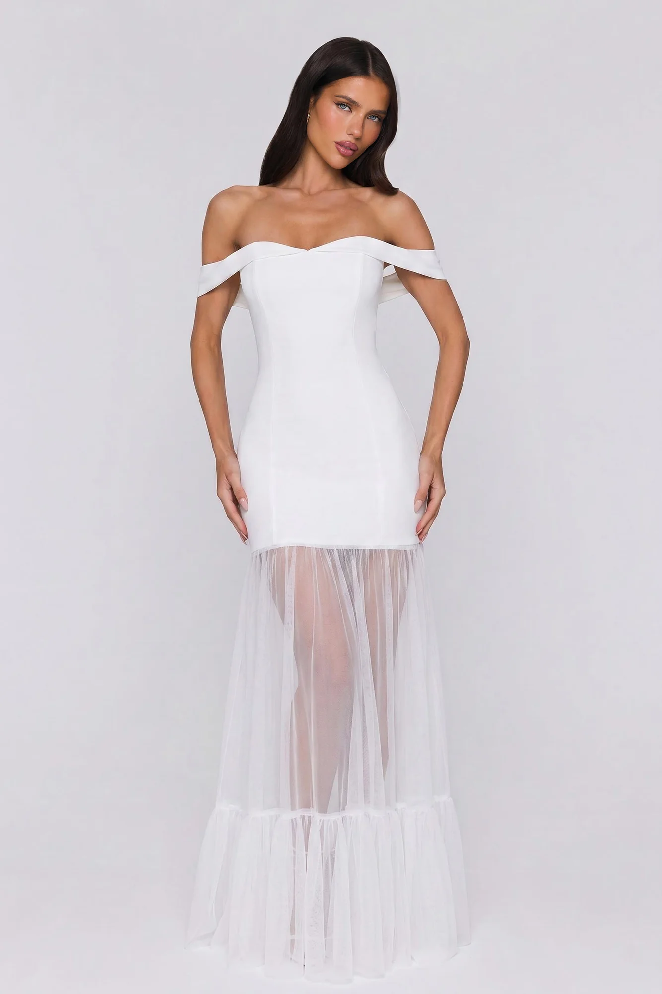 Pretty Lullaby Off Shoulder Maxi Dress White