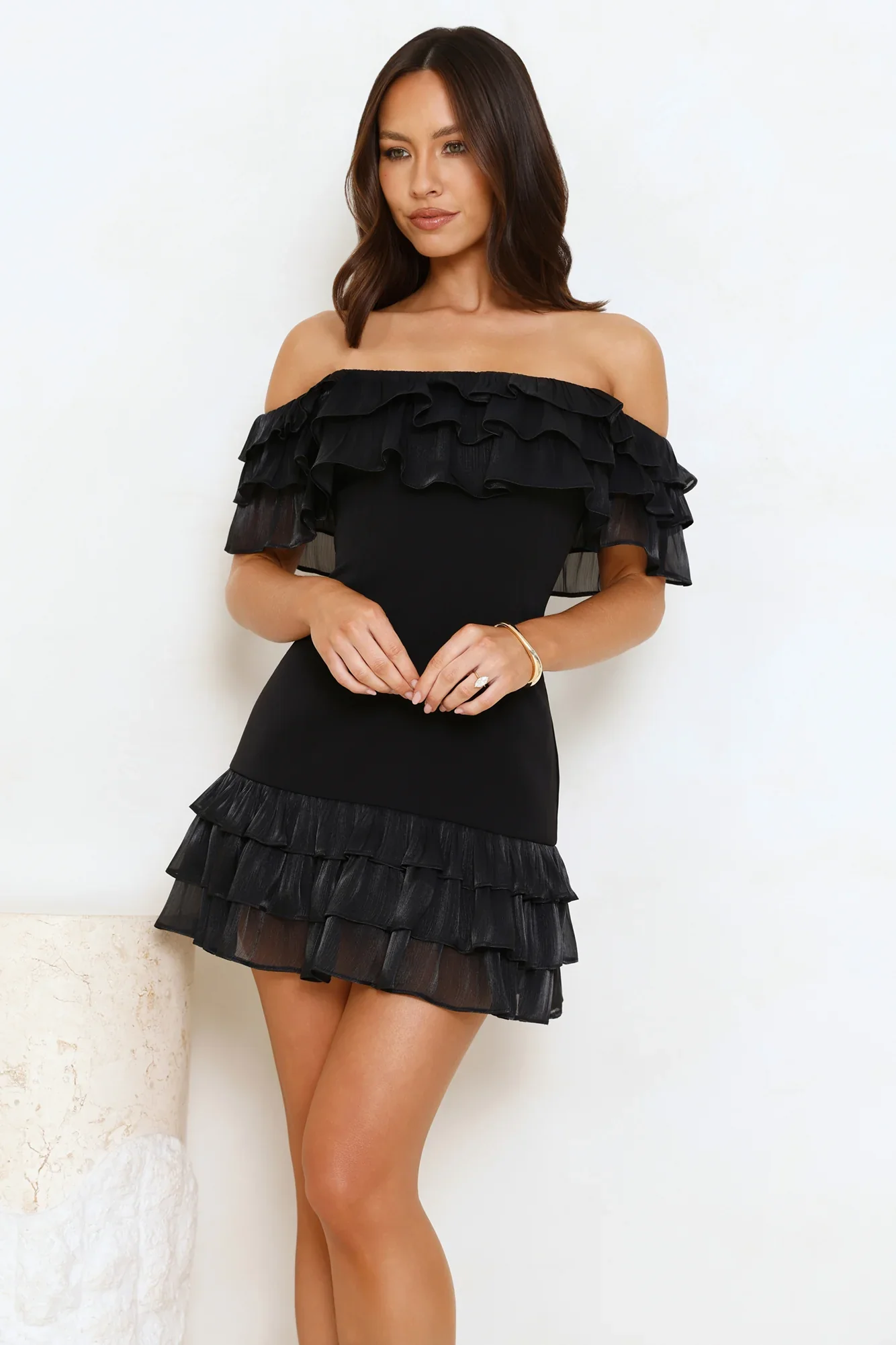 Sunset Elixir Off Shoulder Mini Dress Black