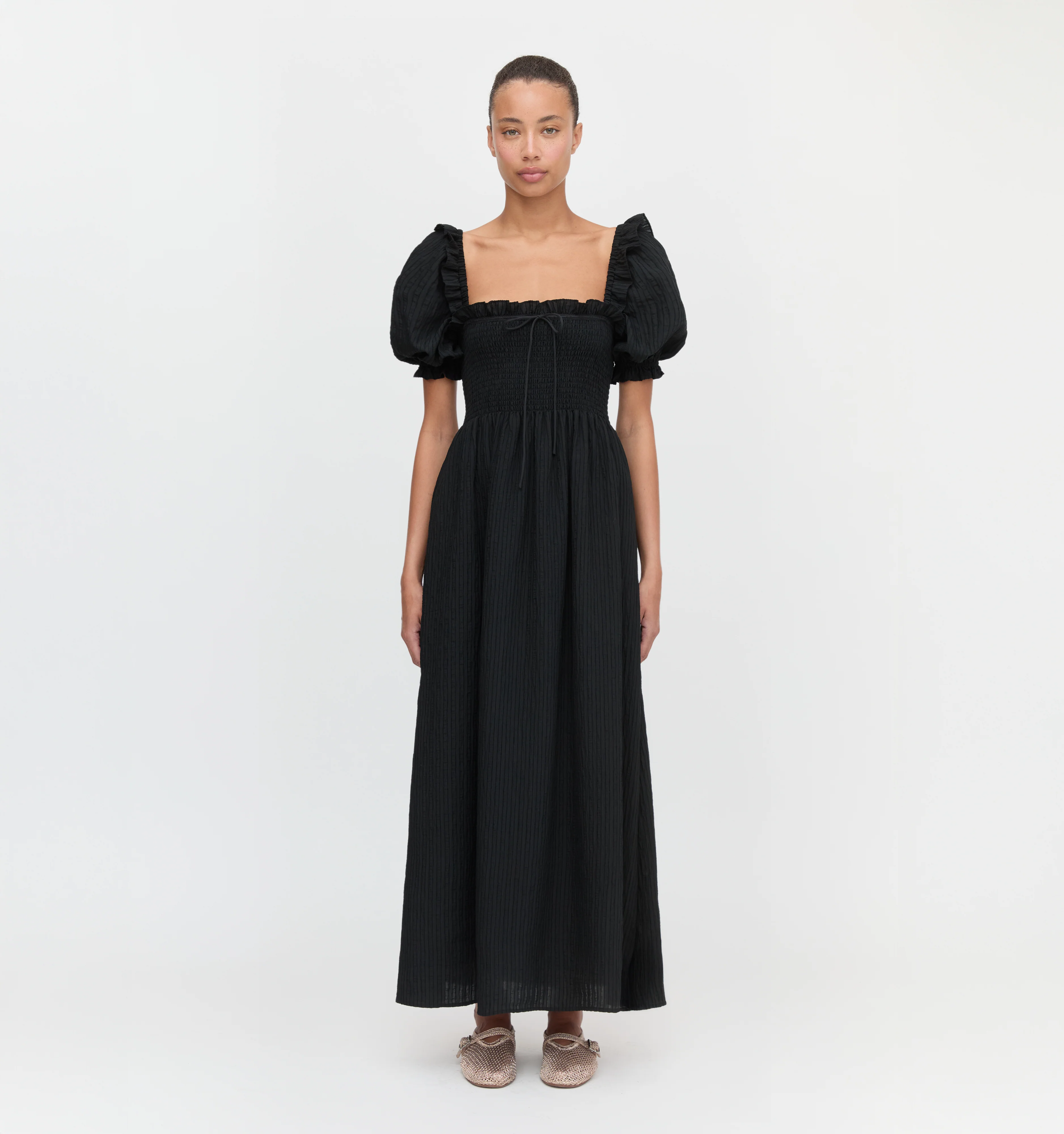 The Scarlett Nap Dress - Black Tonal Seersucker
