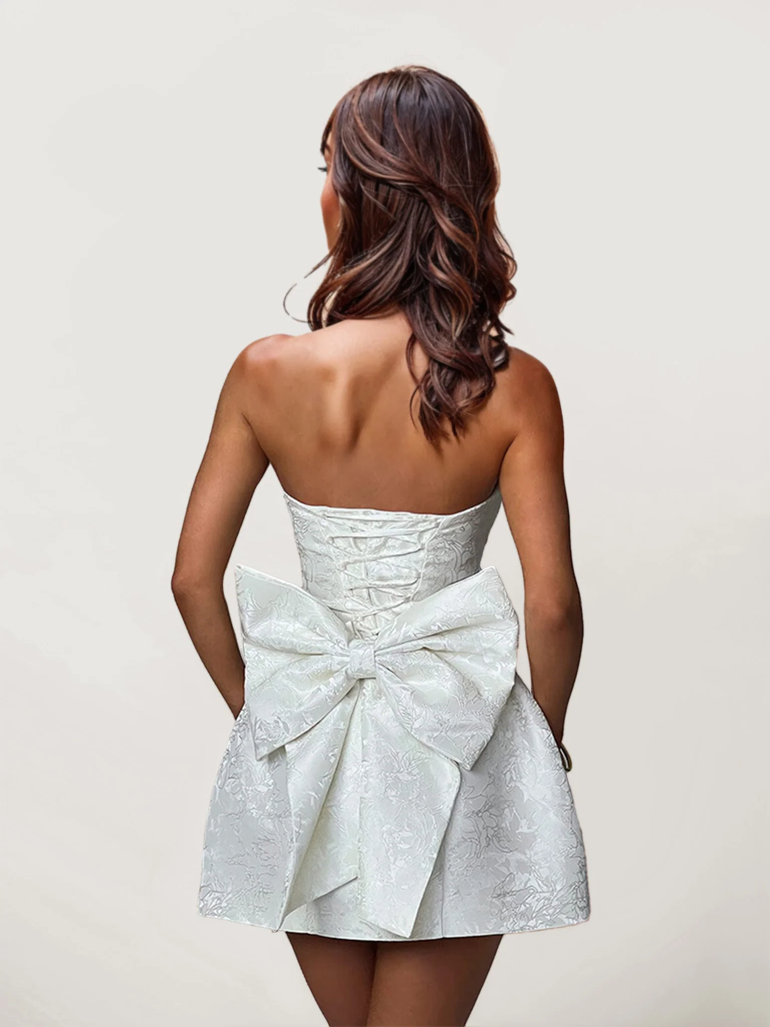 Jacquard Mini Dress with Bow