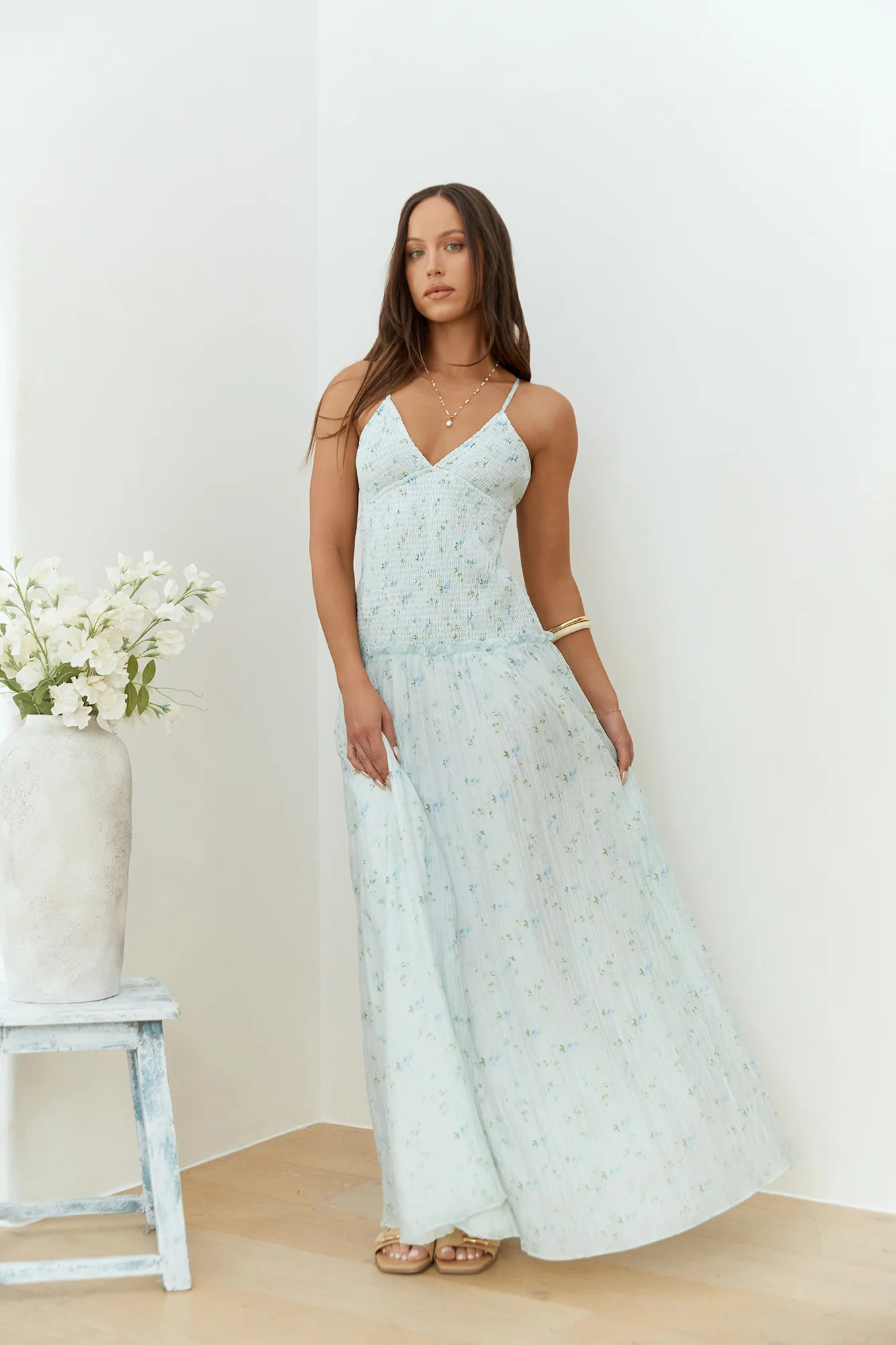 Among The Flowers Maxi Dress Blue - luluinthesky