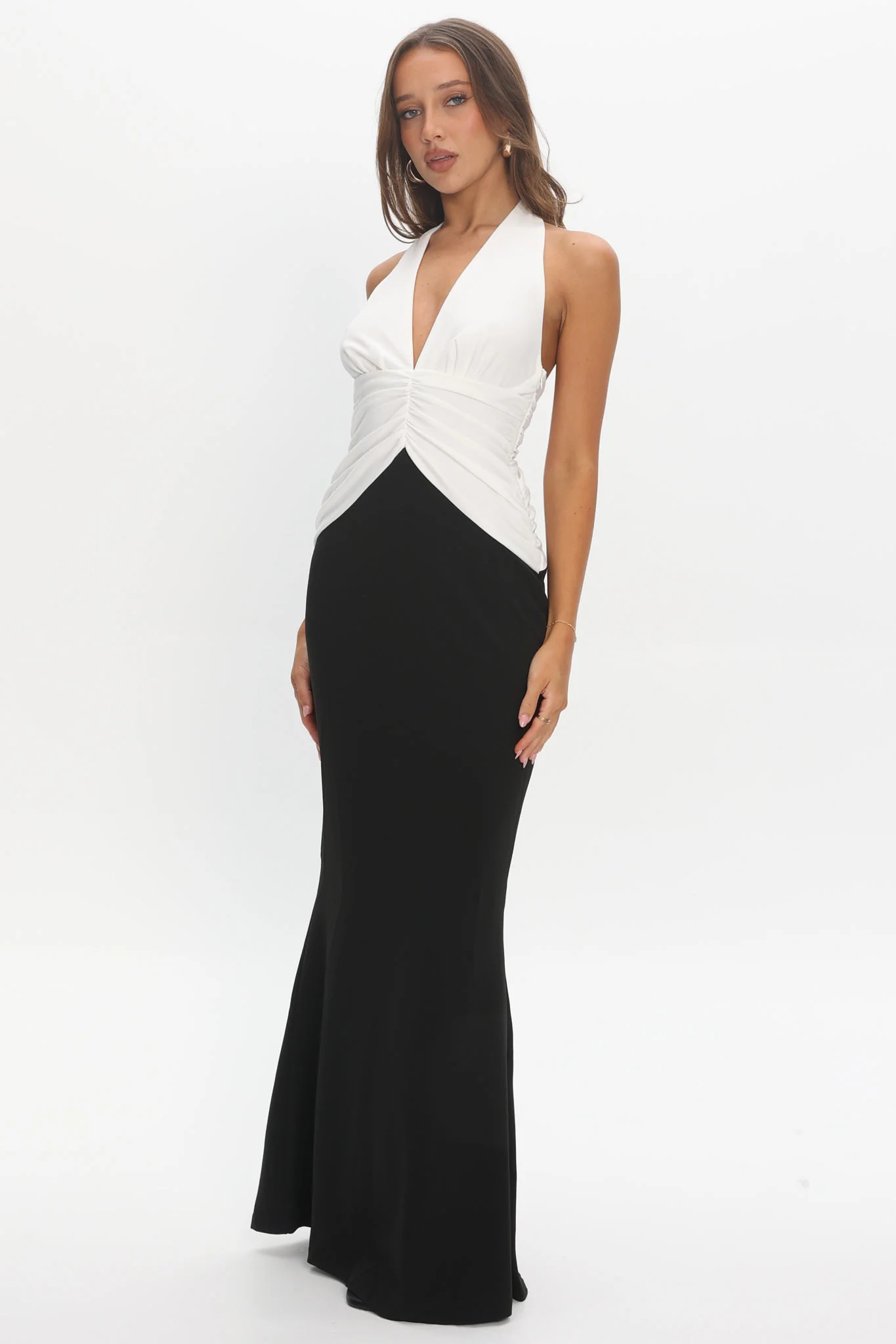 Lala Gathered Waist Maxi Dress White/Black