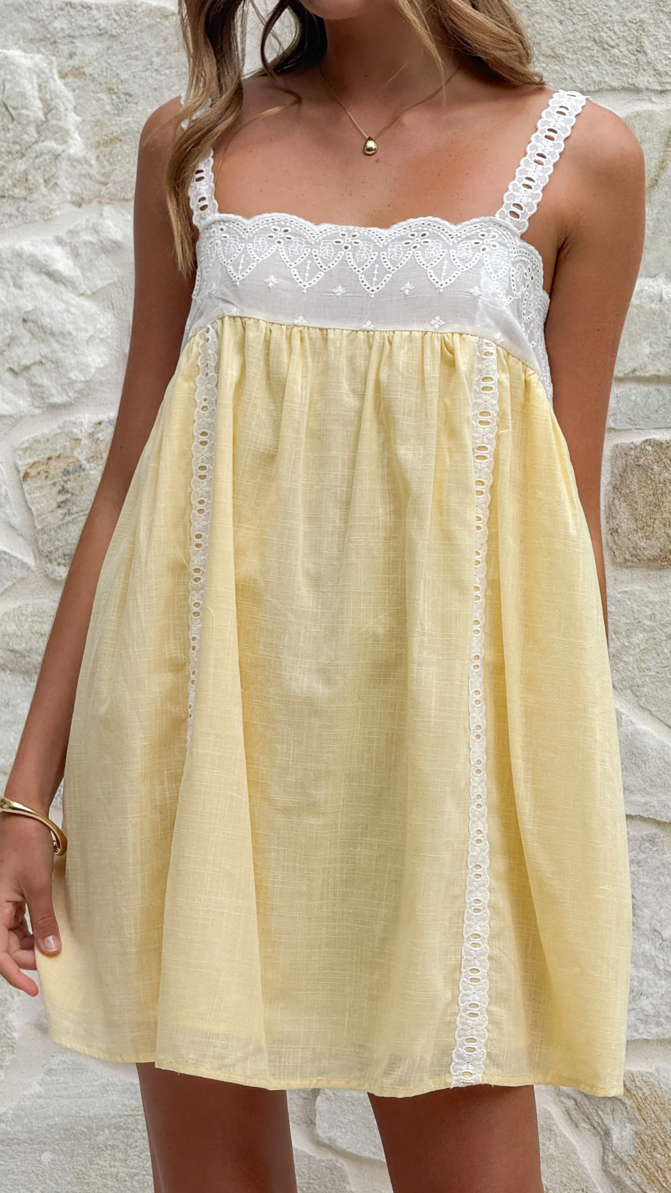 Lacey Mini Dress - Lemon - luluinthesky