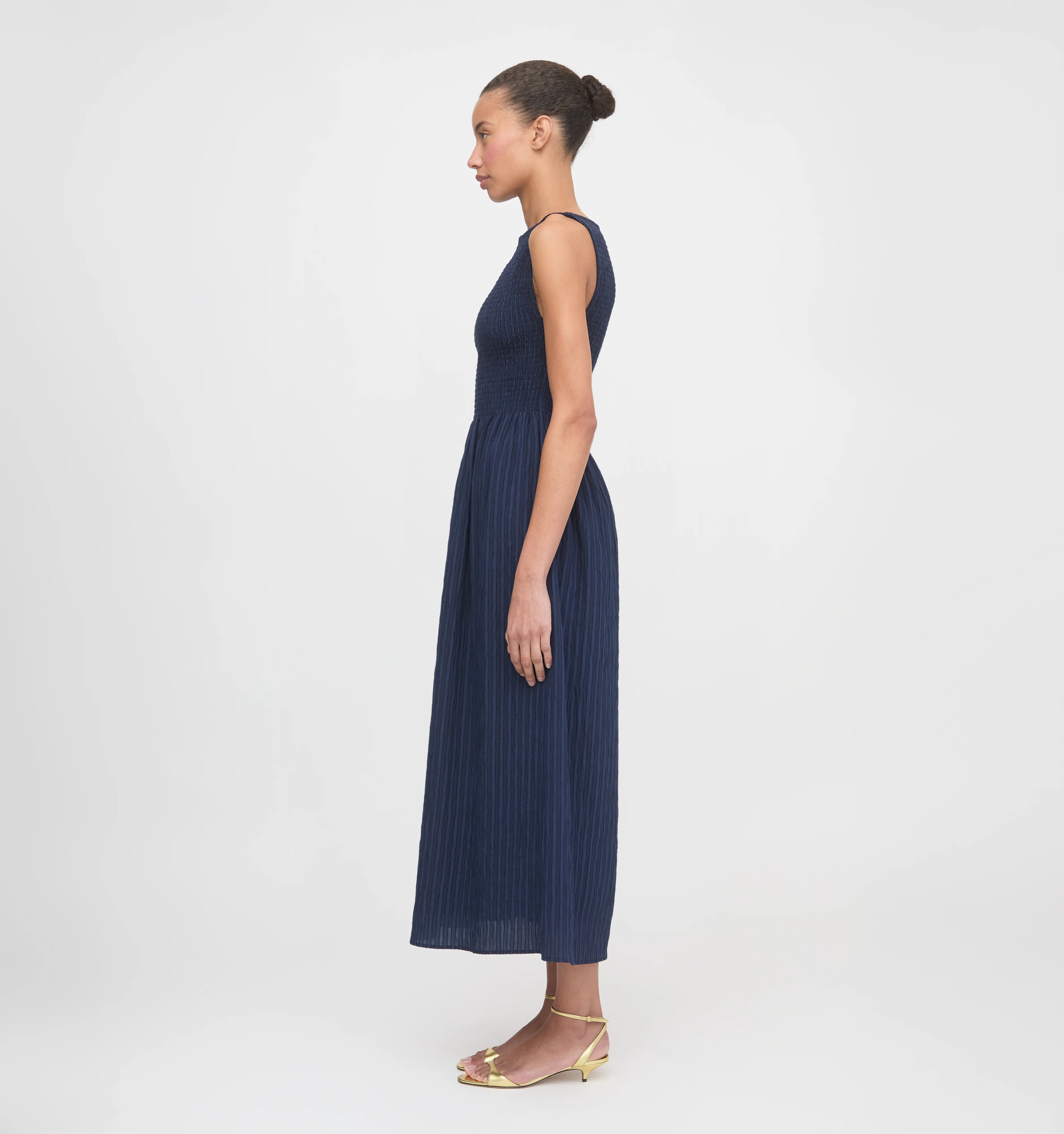 The Cosima Nap Dress - Navy Tonal Seersucker