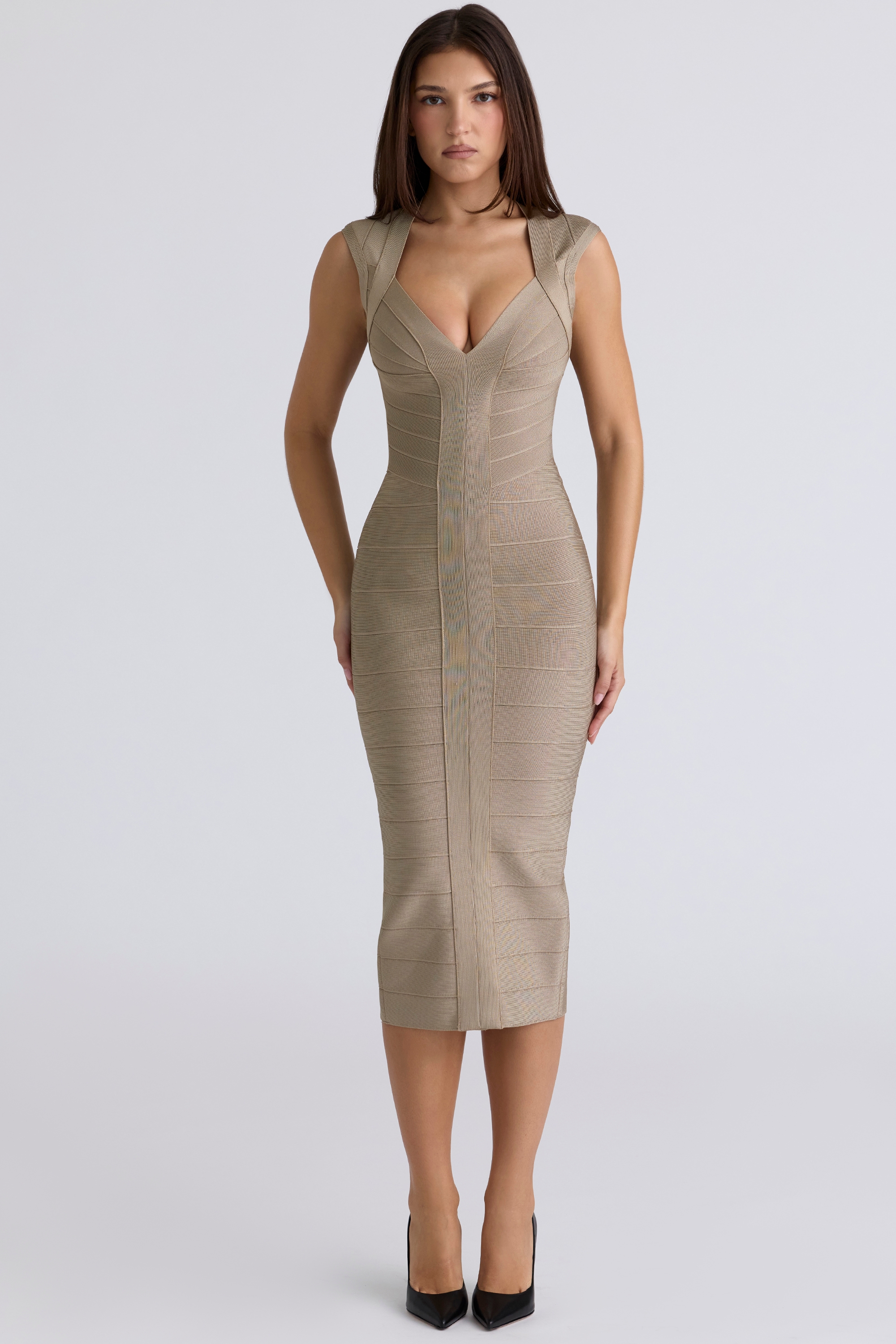 latte bandage midi dress